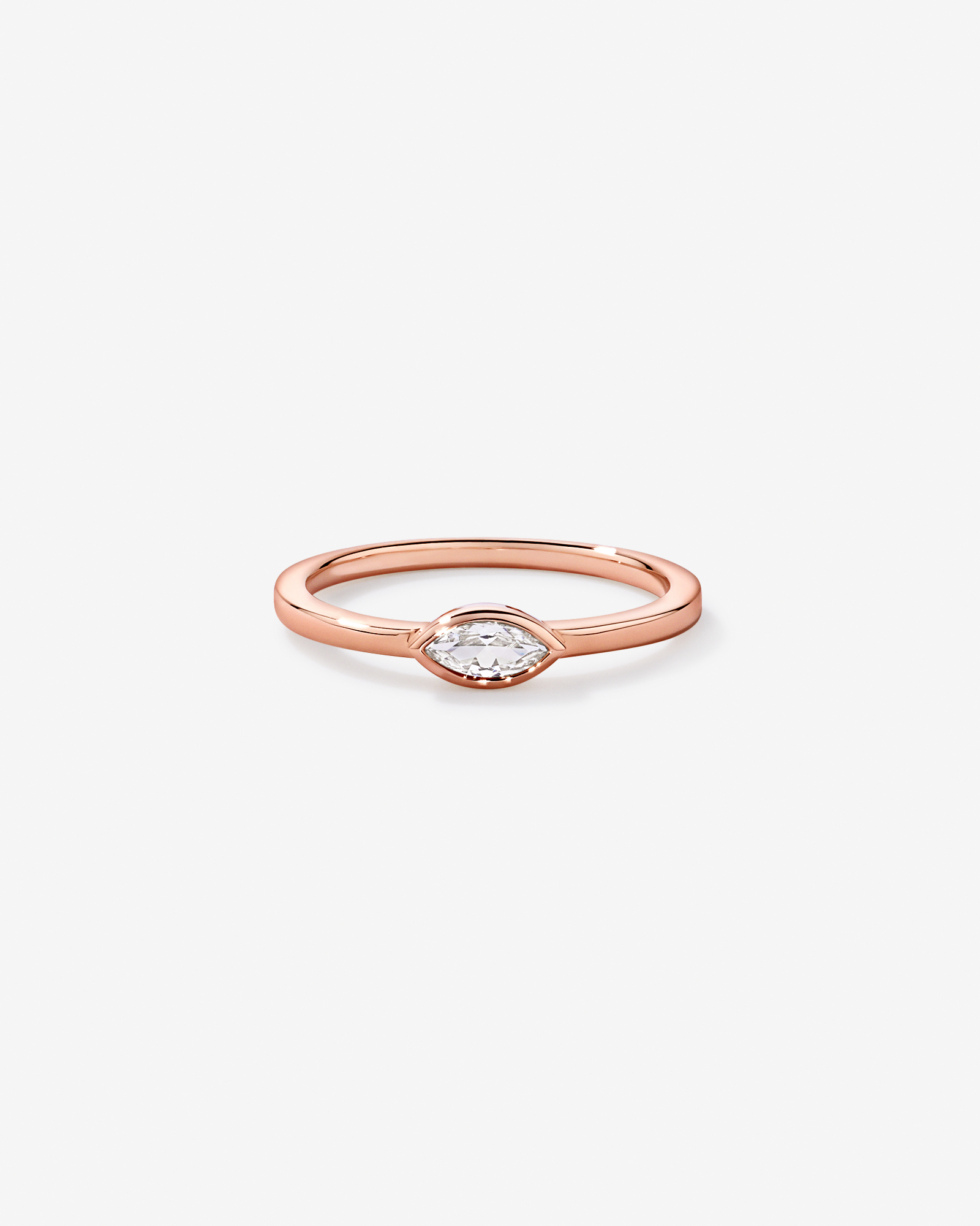 Marquise Cut White Created Sapphire East-to-West Set Bezel Ring 10kt Rose Gold