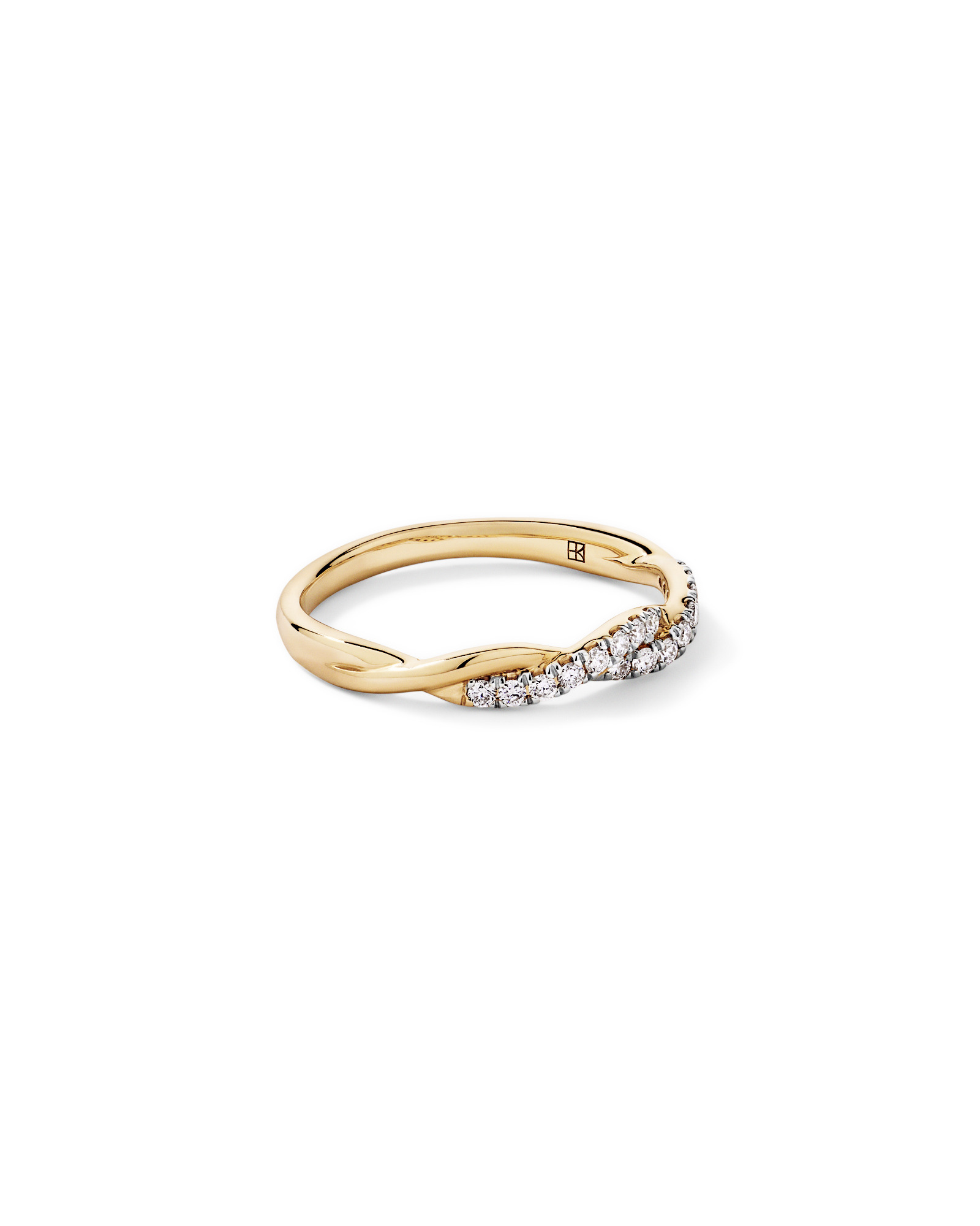 0.16TW Round Brilliant Laboratory-Grown Diamond Twist Wedding Ring 14kt Yellow Gold with Rhodium