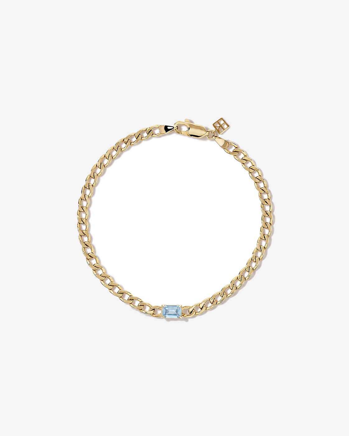 Aquamarine Curb Link Bracelet in 10kt Yellow Gold