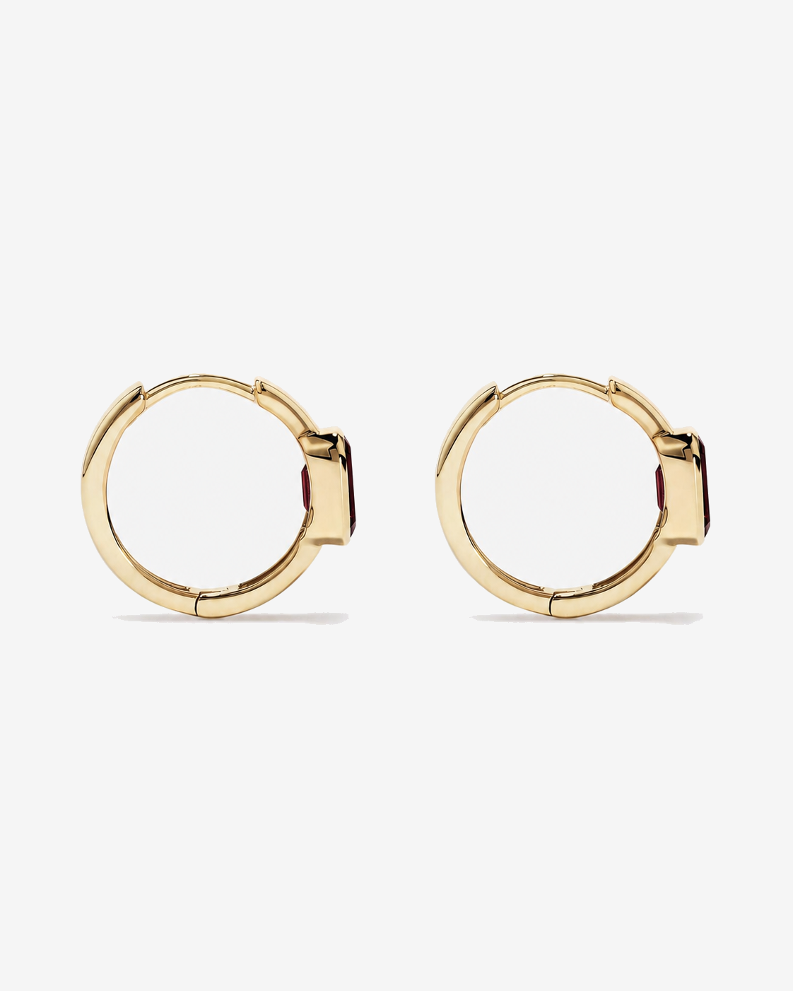 Garnet Bezel Huggie Earrings in 10kt Yellow Gold