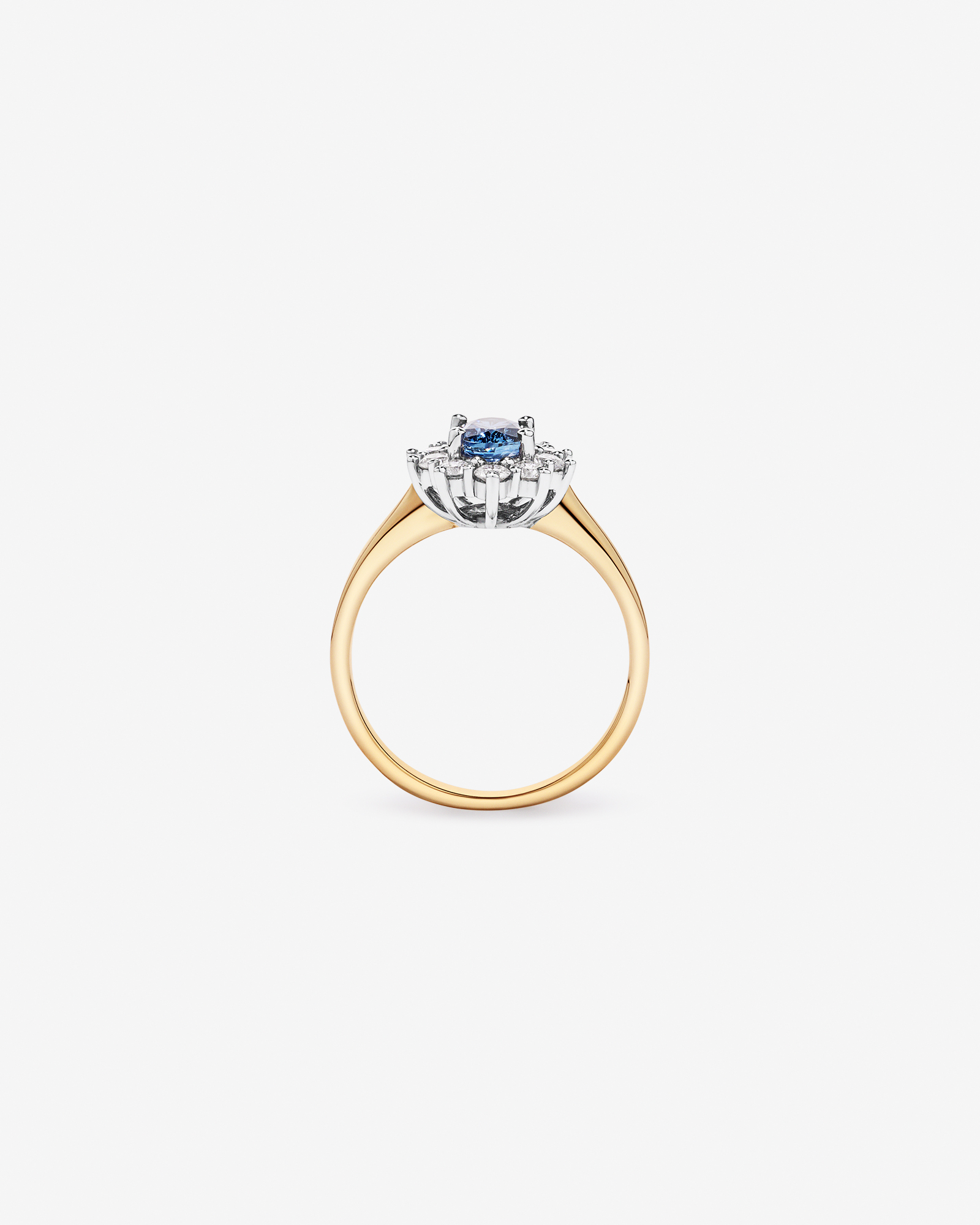 Ceylon Sapphire and 0.50 Carat TW Diamond Halo Ring 14kt Yellow White Gold