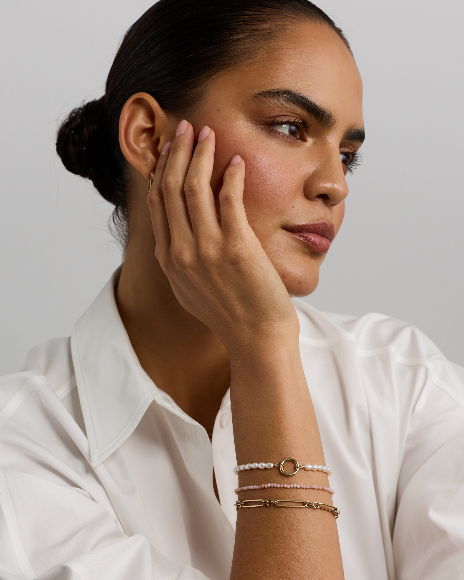 Pink Opal Bead Bracelet in 10kt Yellow Gold