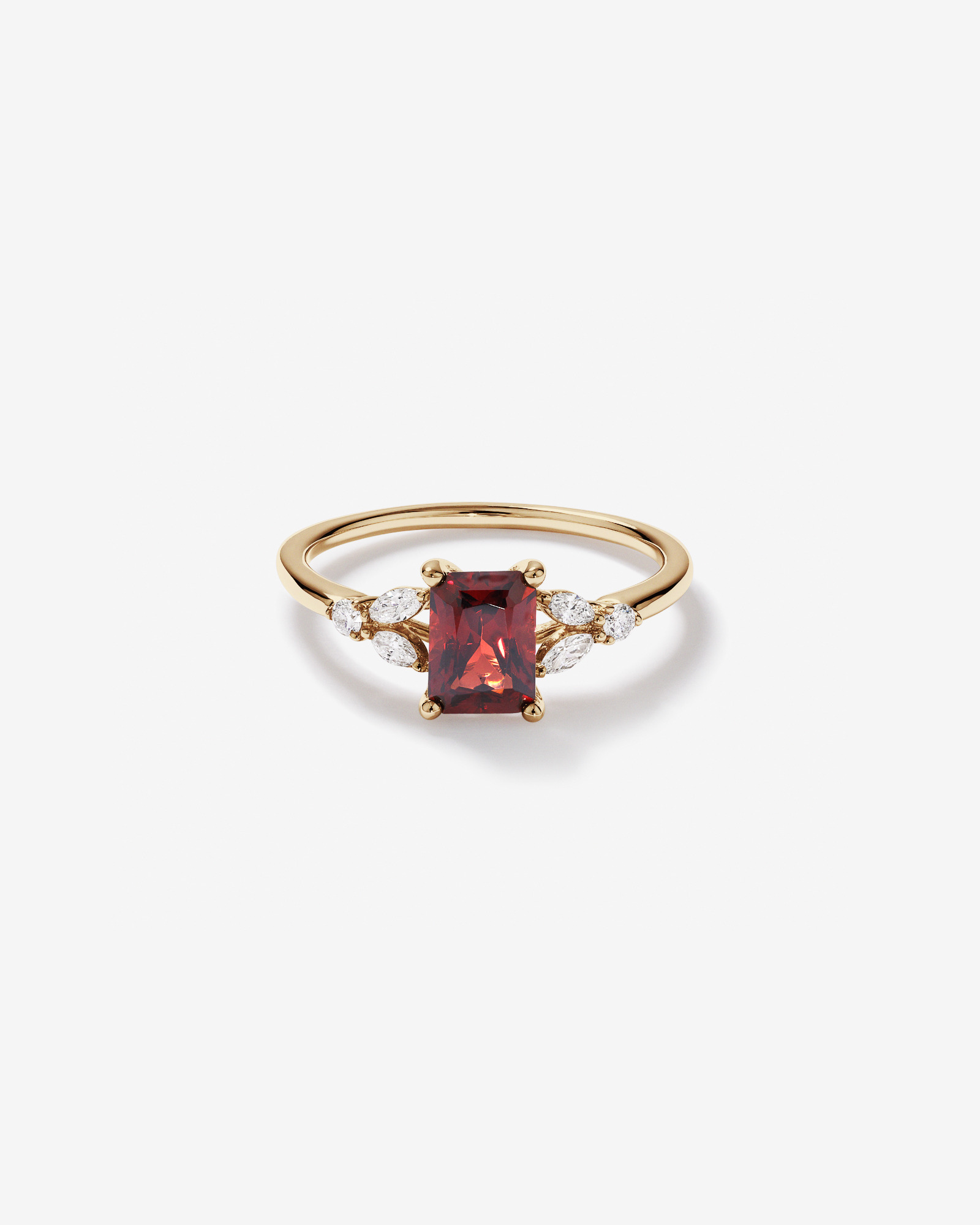 Radiant Cut Garnet and 0.16 Carat TW of Diamonds Scatter Ring in 10kt Yellow Gold