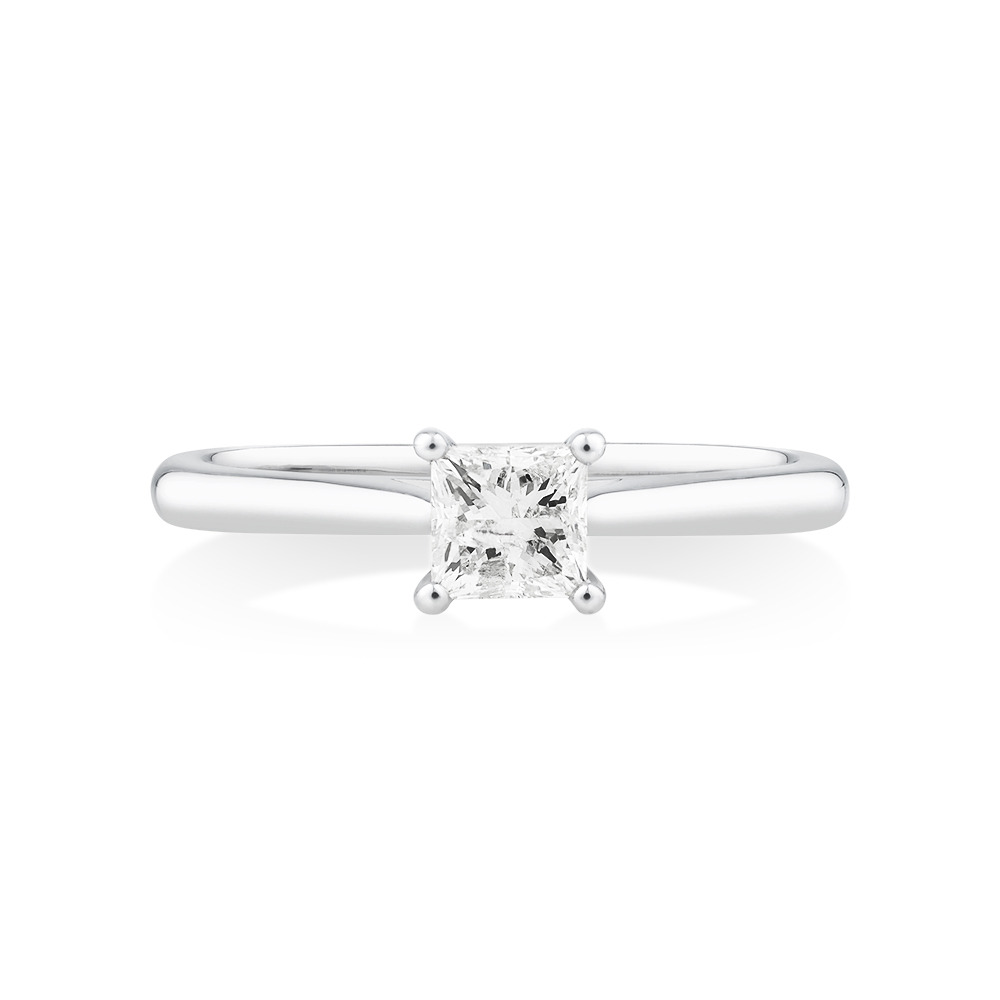 Evermore Certified Solitaire Engagement Ring with a 0.50 Carat TW Princess Cut Diamond in 14kt White Gold