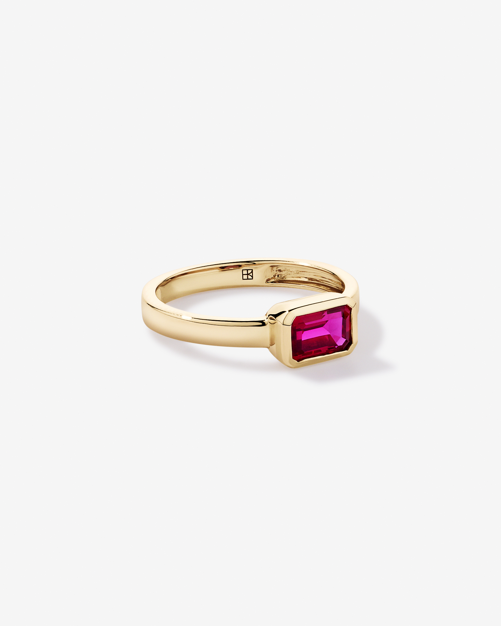 Created Ruby Bezel Ring 10kt Yellow Gold