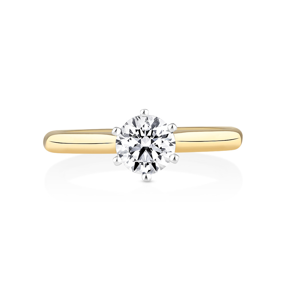 Certified Solitaire Engagement Ring with a 0.75 Carat TW Diamond in 18kt Yellow & White Gold