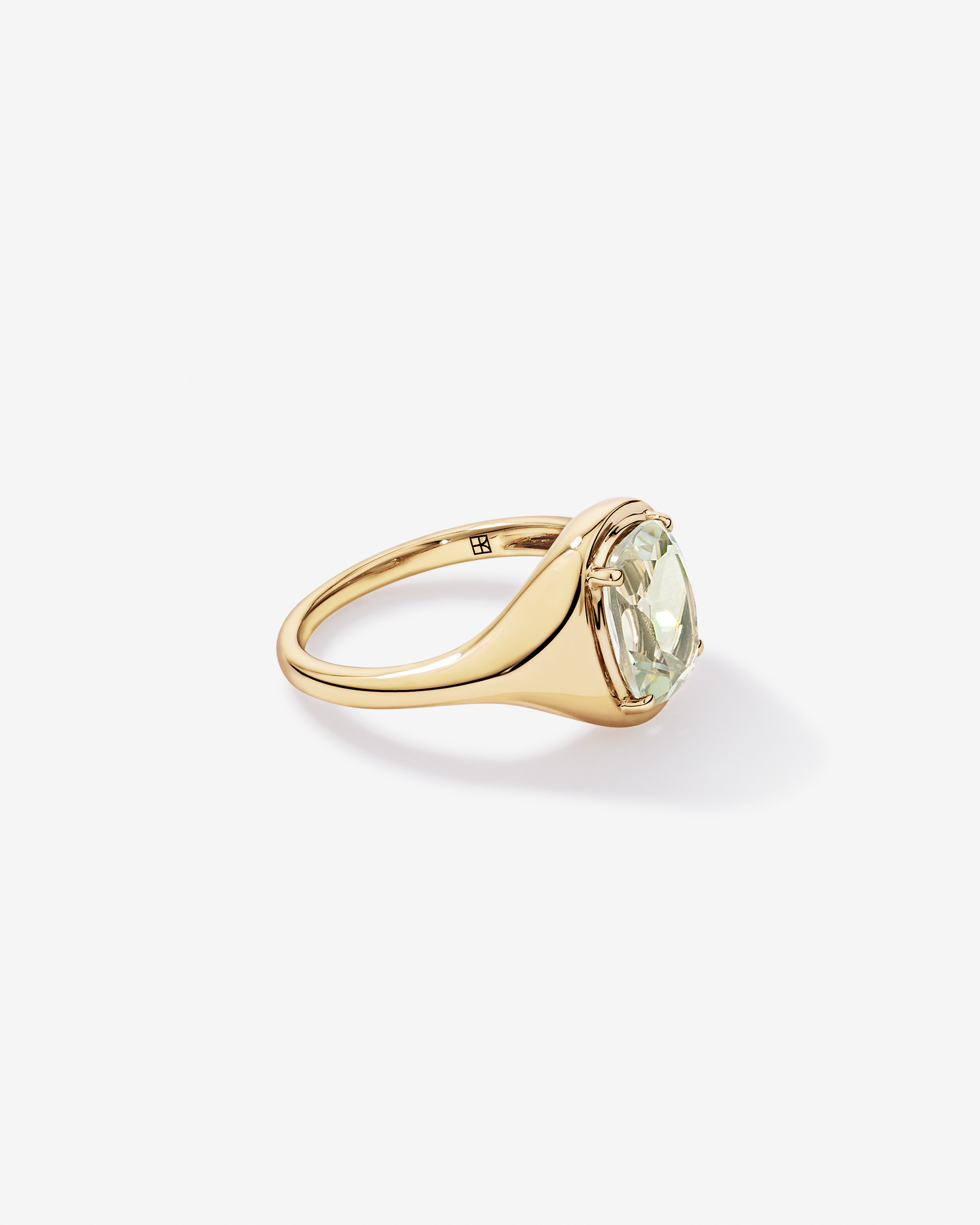 Elongated Cushion Cut Green Amethyst Ring 10kt Gold