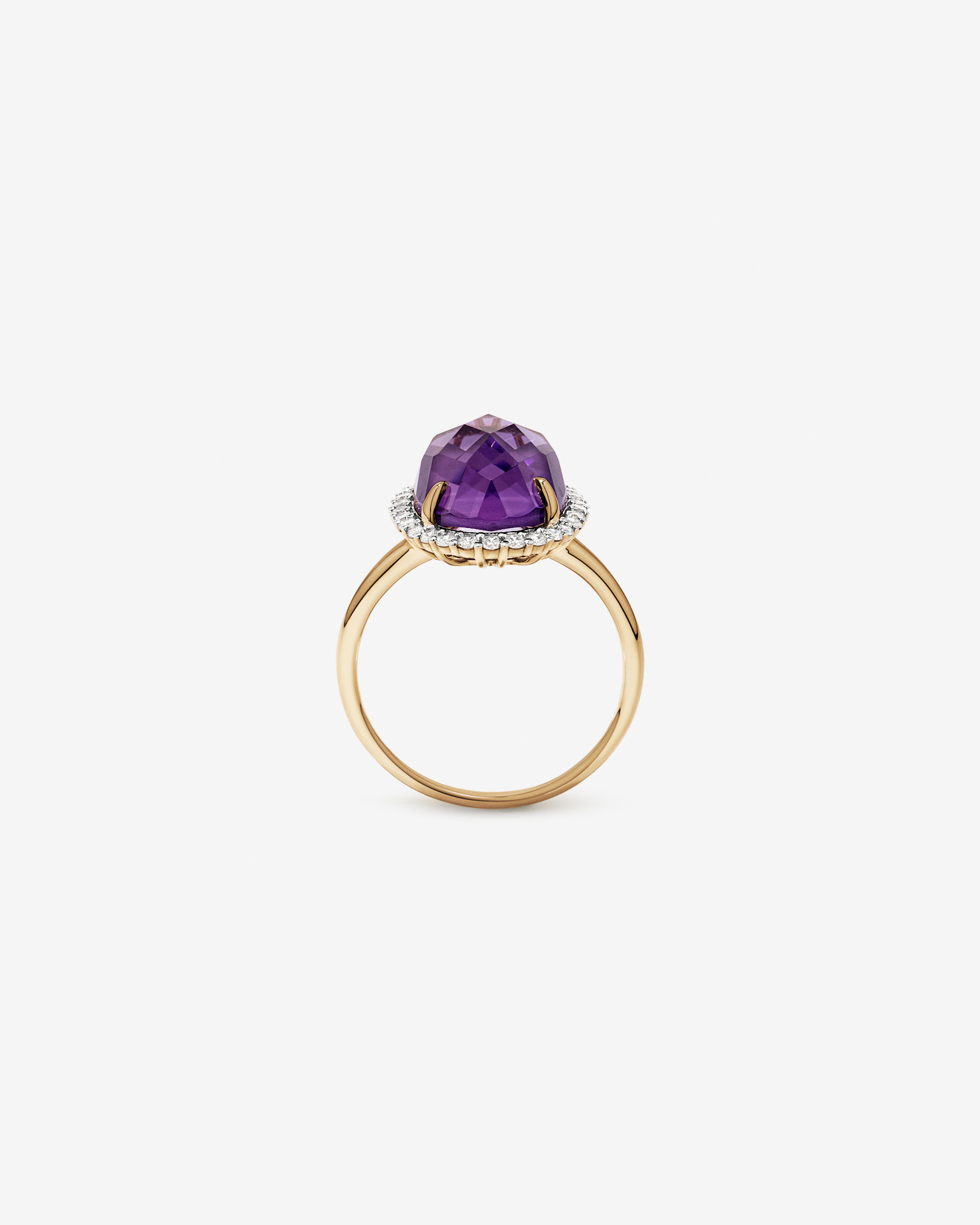 Oval Amethyst & 0.35 Carat TW Diamond Halo Ring 10kt Yellow Gold with Rhodium