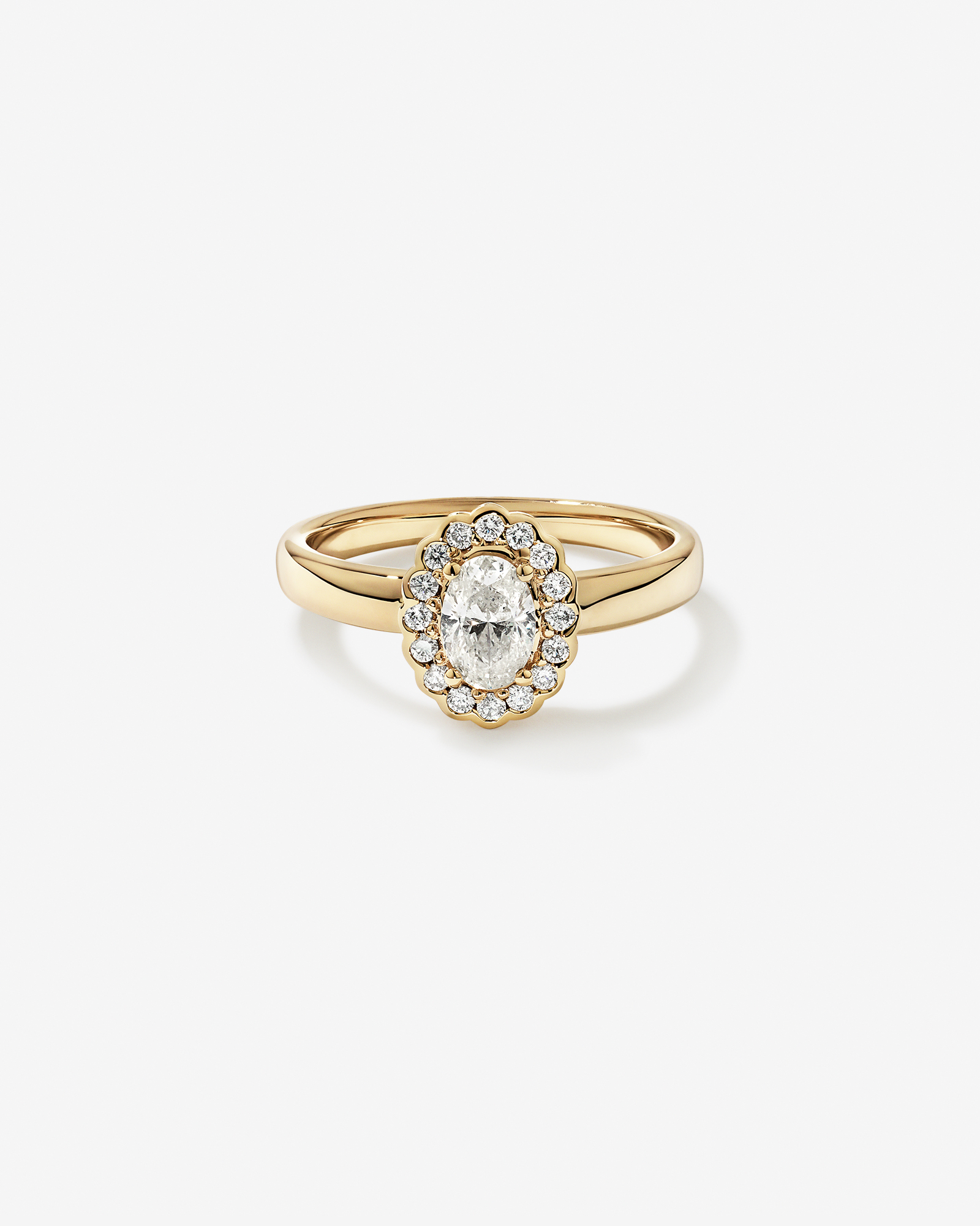 Carat TW Oval Diamond Floral Halo Ring 14kt Yellow Gold