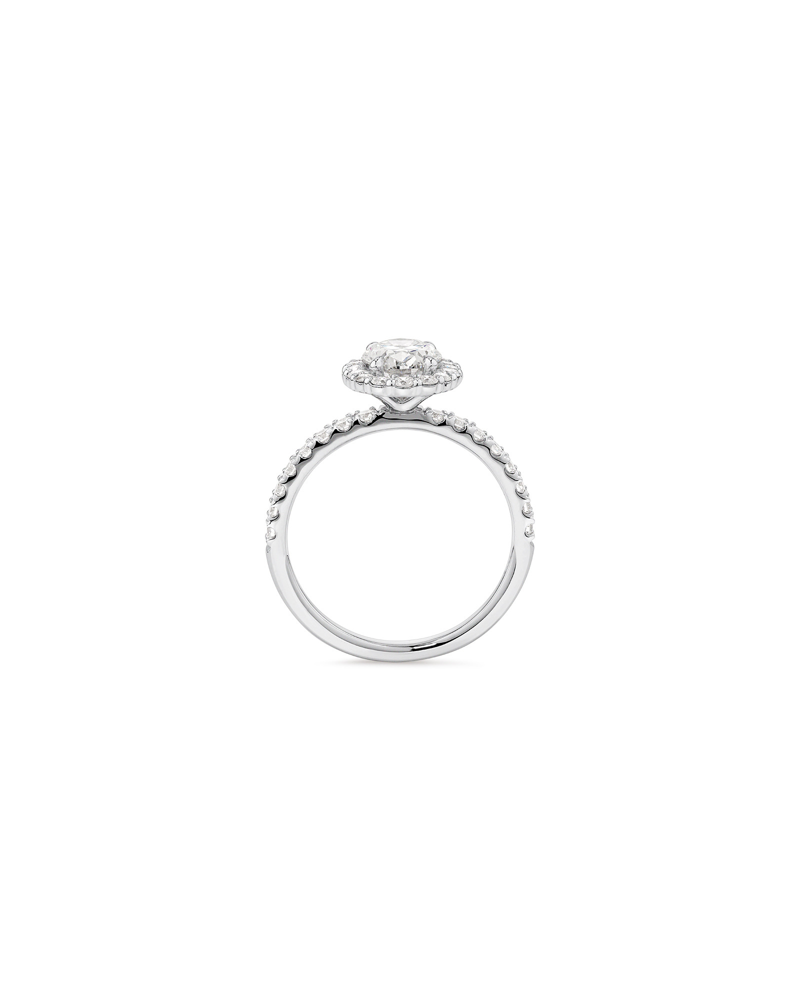 Bague de fiançailles en diamant Halo ovale cultivée laboratoire 1,78 carat or blanc 14 carats