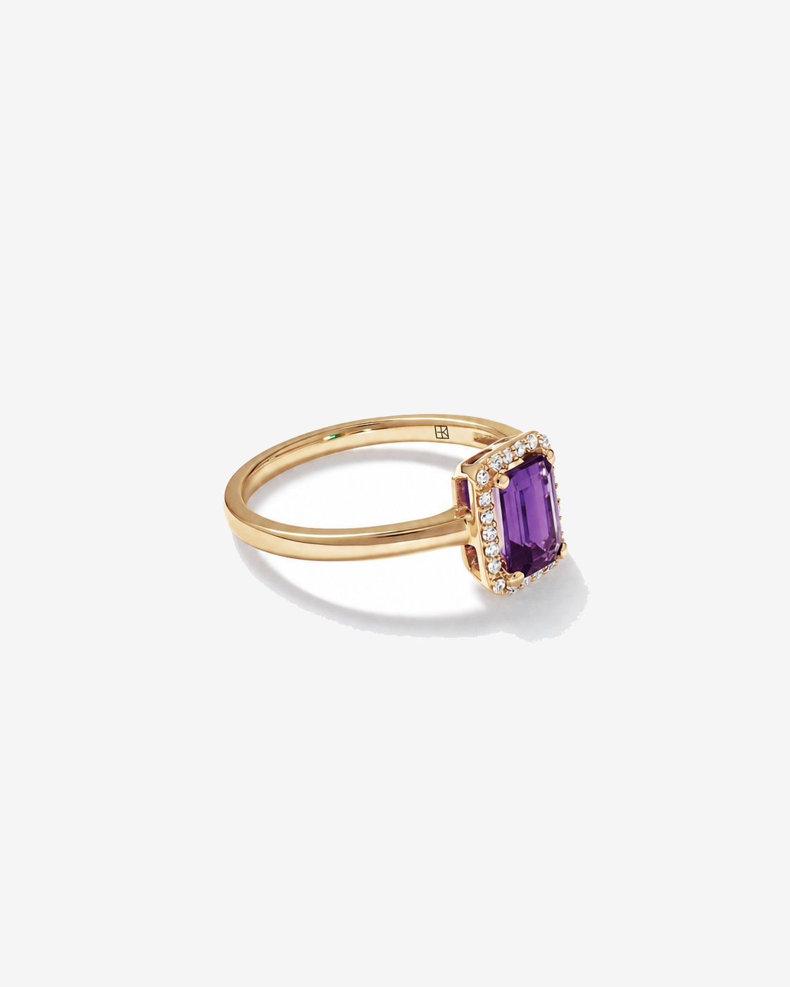 Emerald Cut Amethyst and Diamond Halo Ring 10kt Yellow Gold