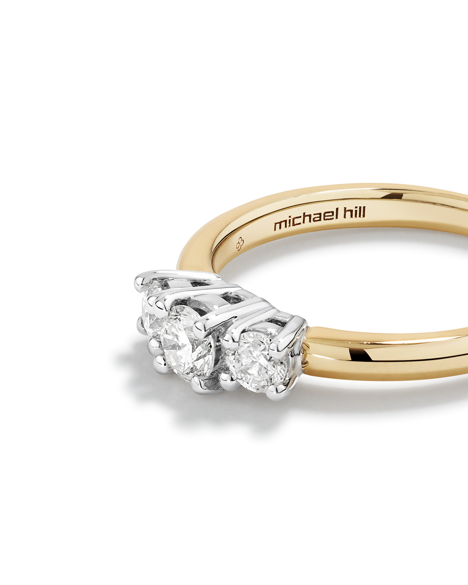 Bague de fiançailles à trois pierres en diamant taille brillant rond de 0,50 carat en or blanc 14 carats jaune et blanc