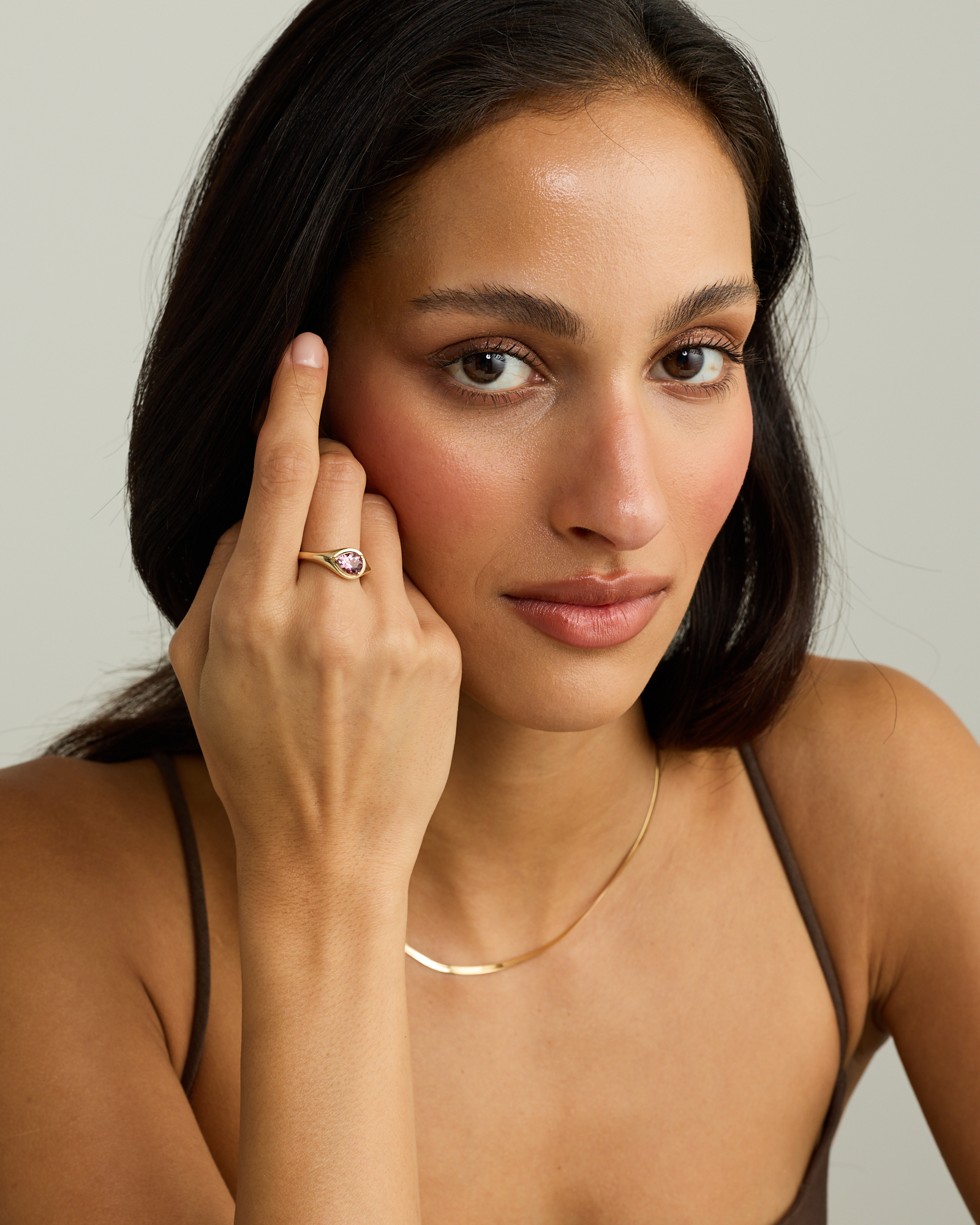 Pear Cut Blush Pink Tourmaline East-to-West Set Ring 10kt Gold