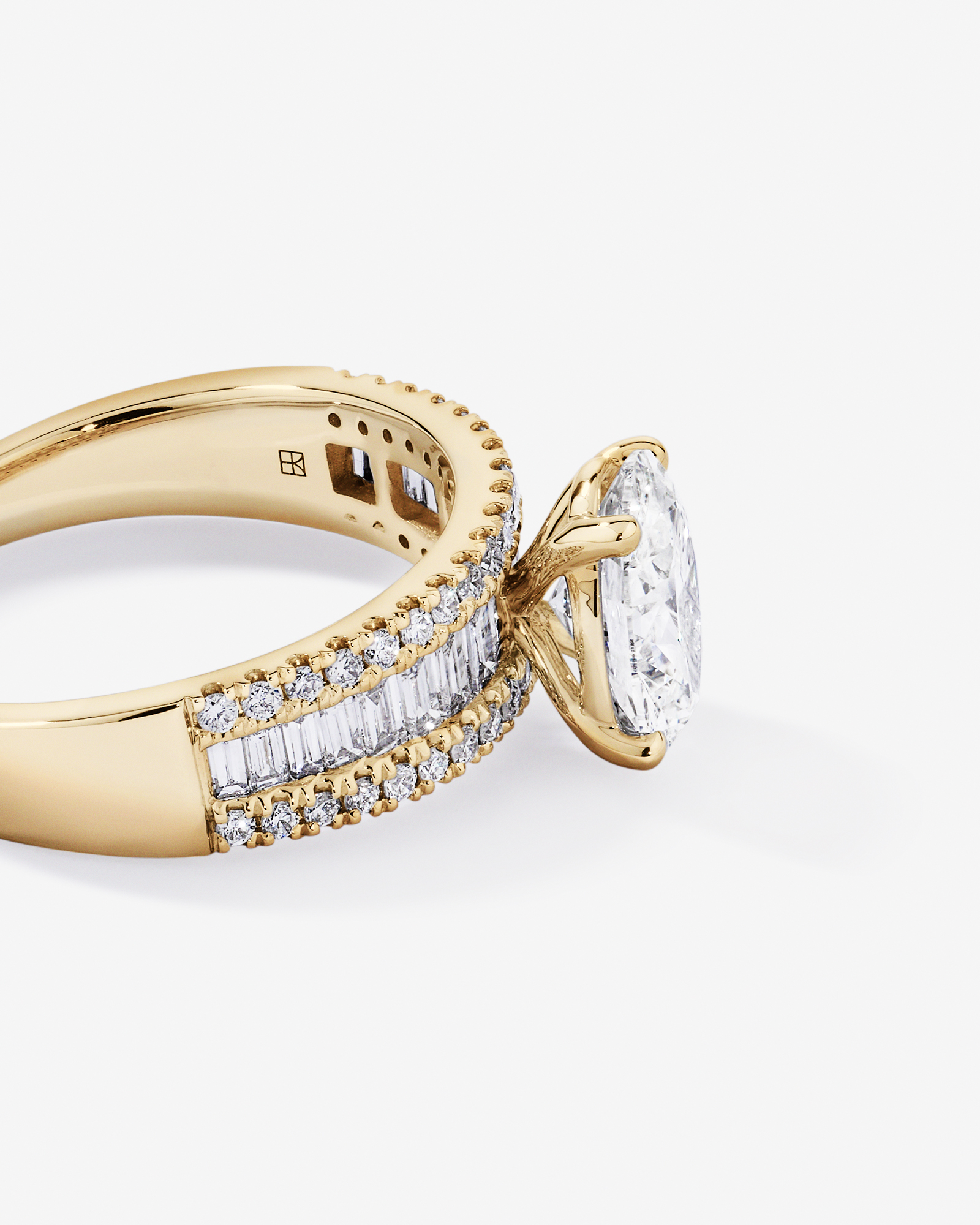 2.21 Carat TW Oval and Baguette Laboratory-Grown Side Accent Diamond Ring 14kt Yellow Gold