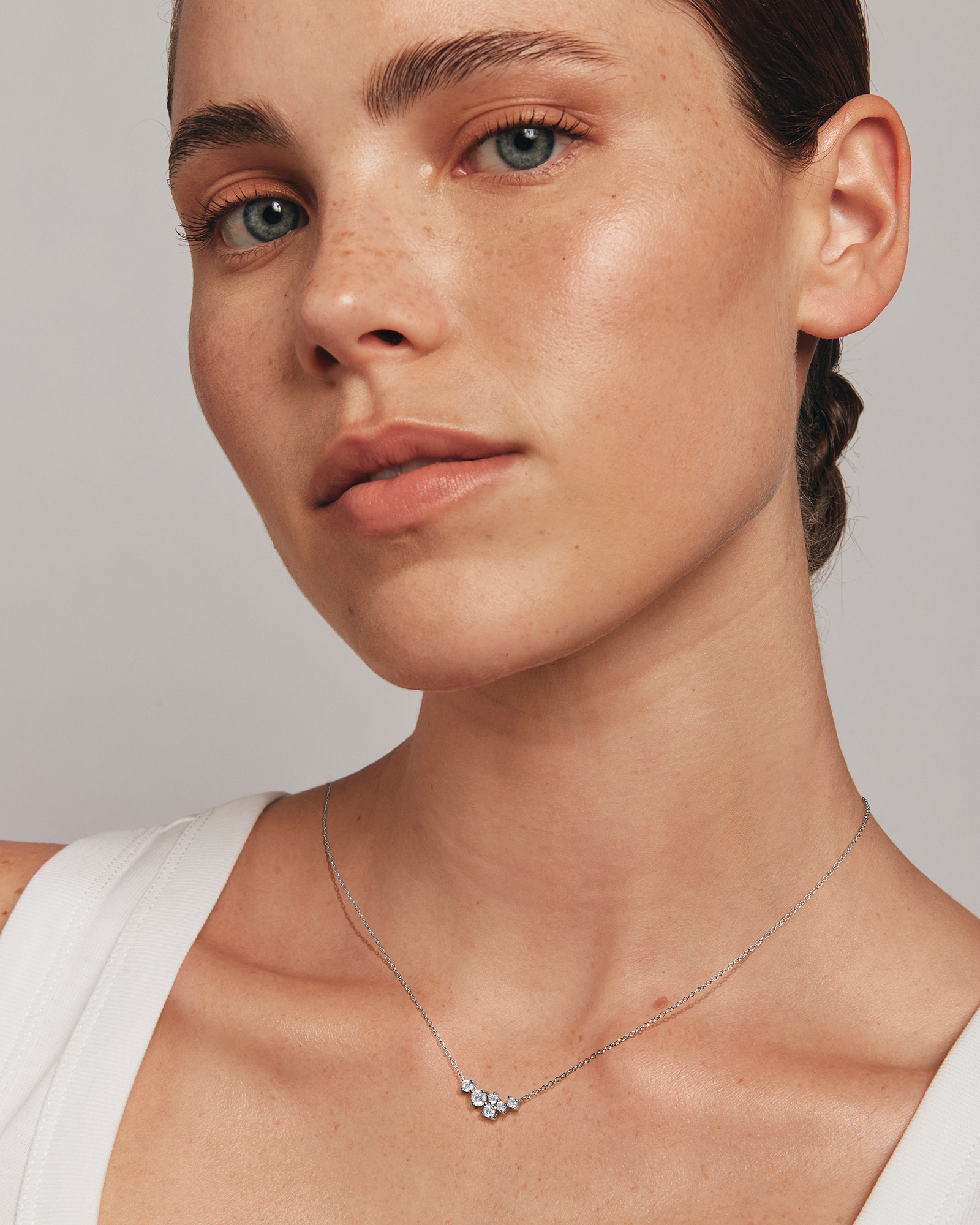 Round Brilliant Cut Cubic Zirconia Cable Chain Necklace Sterling Silver