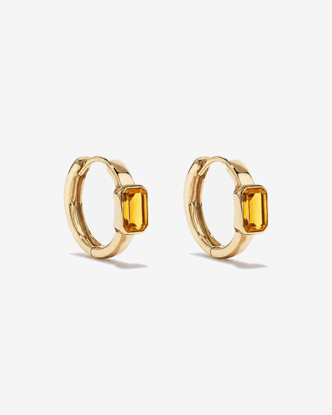 Citrine Bezel Huggie Earrings in 10kt Yellow Gold