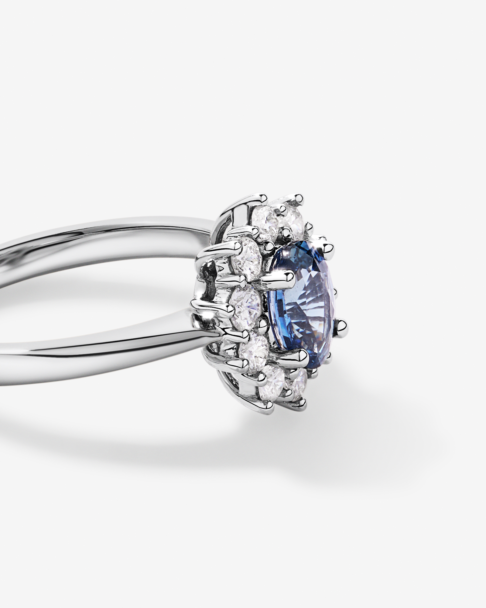 Ceylon Sapphire and 0.50 Carat TW Diamond Halo Ring 14kt White Gold