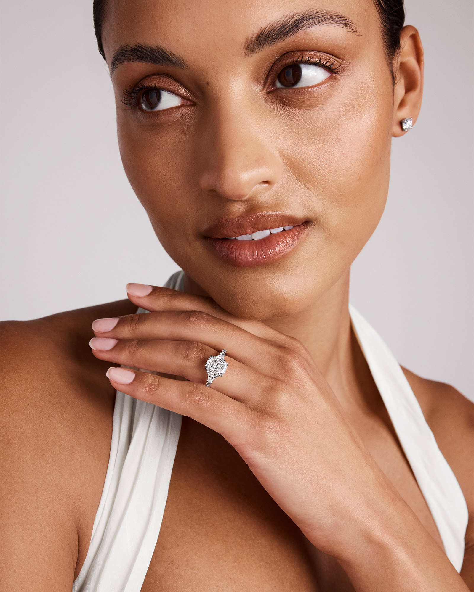 2.86 Carat TW Radiant Cut Laboratory-Grown Diamond Fancy Cut Side Stone Engagement Ring in 14kt White Gold