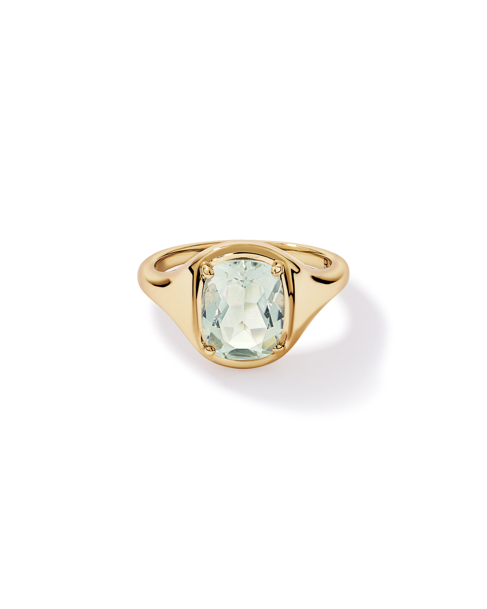 Elongated Cushion Cut Green Amethyst Ring 10kt Gold