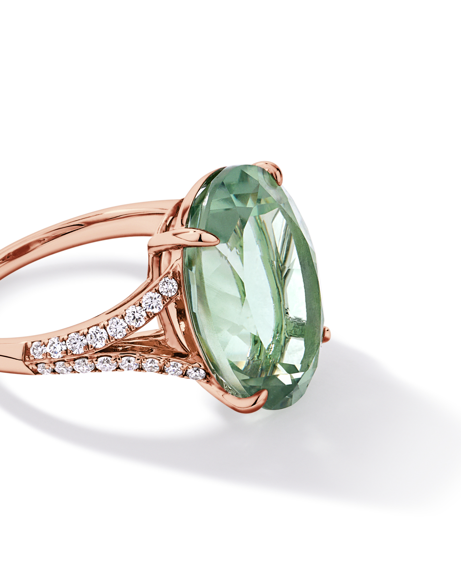 Oval Green Amethyst & 0.33 Carat TW Diamond Split Shank Ring 10kt Rose Gold