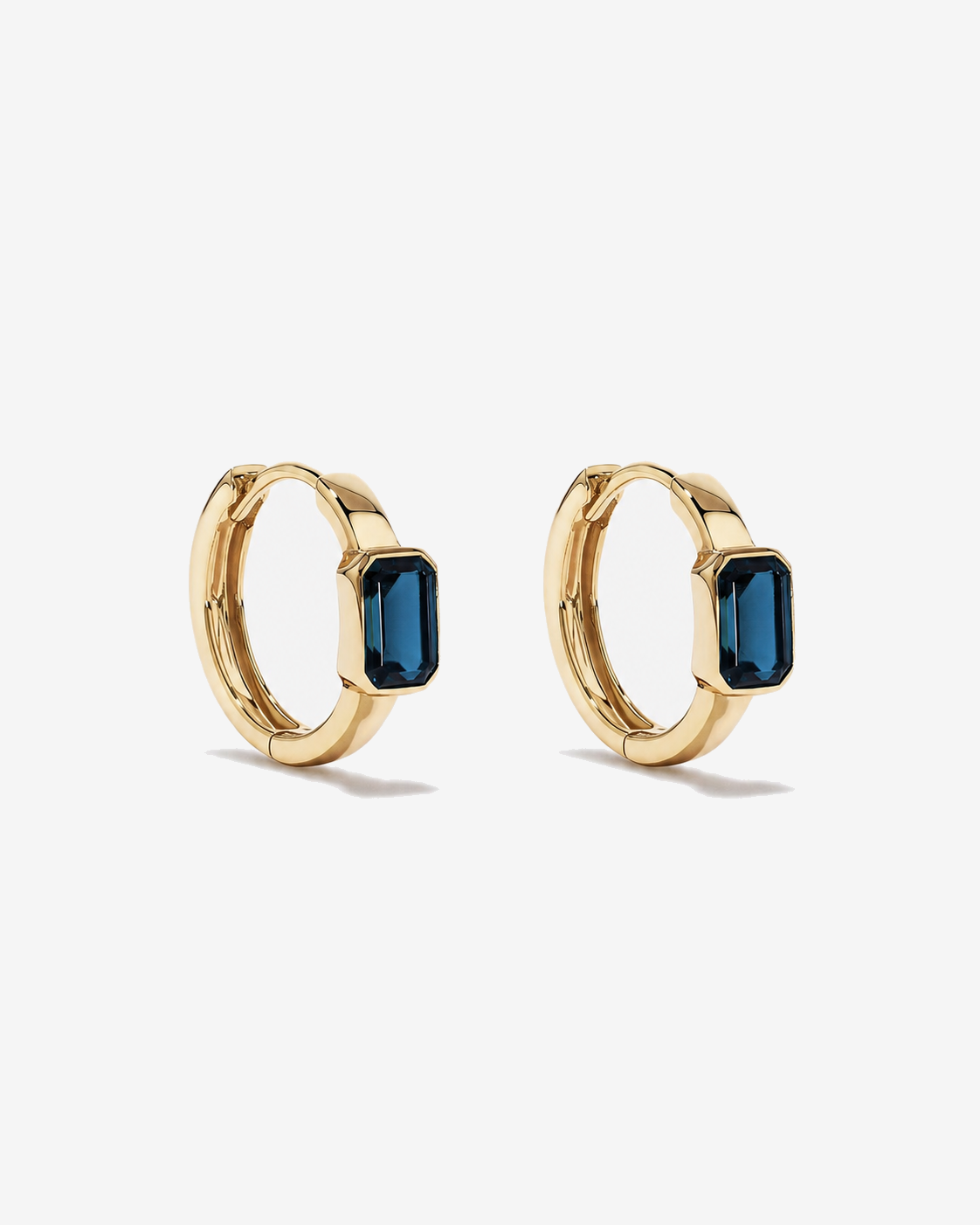 London Blue Topaz Bezel Huggie Earrings in 10kt Yellow Gold