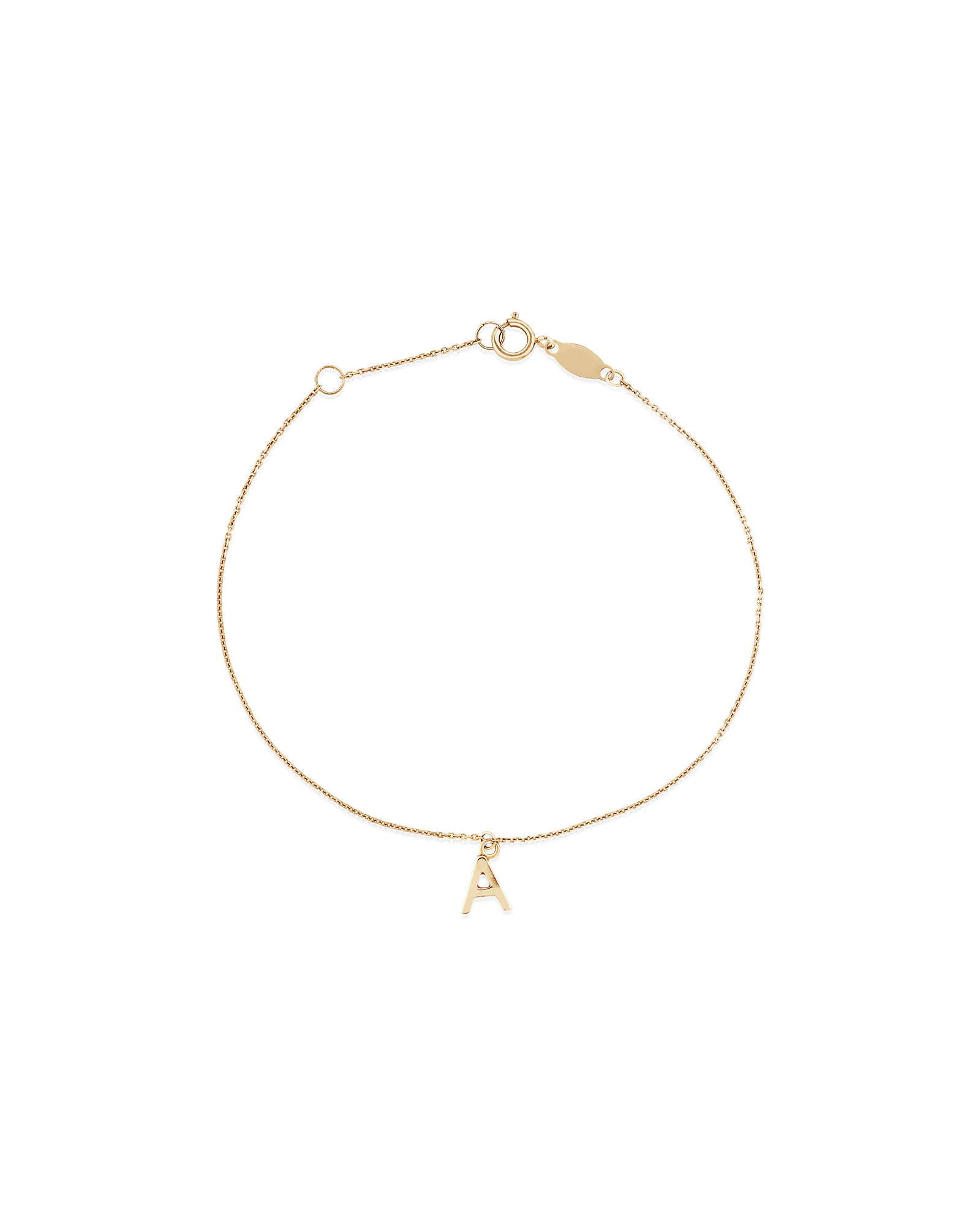 19cm (7.5") A Initial Bracelet in 10kt Yellow Gold