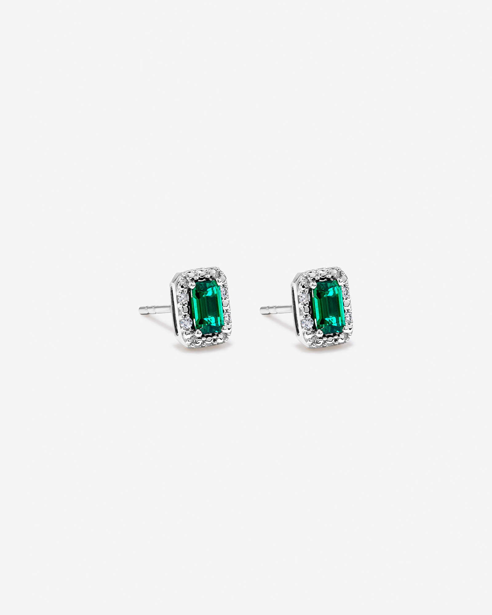 Created Emerald & 0.10 Carat TW Laboratory-Grown Diamond Halo Ring in 10kt White Gold