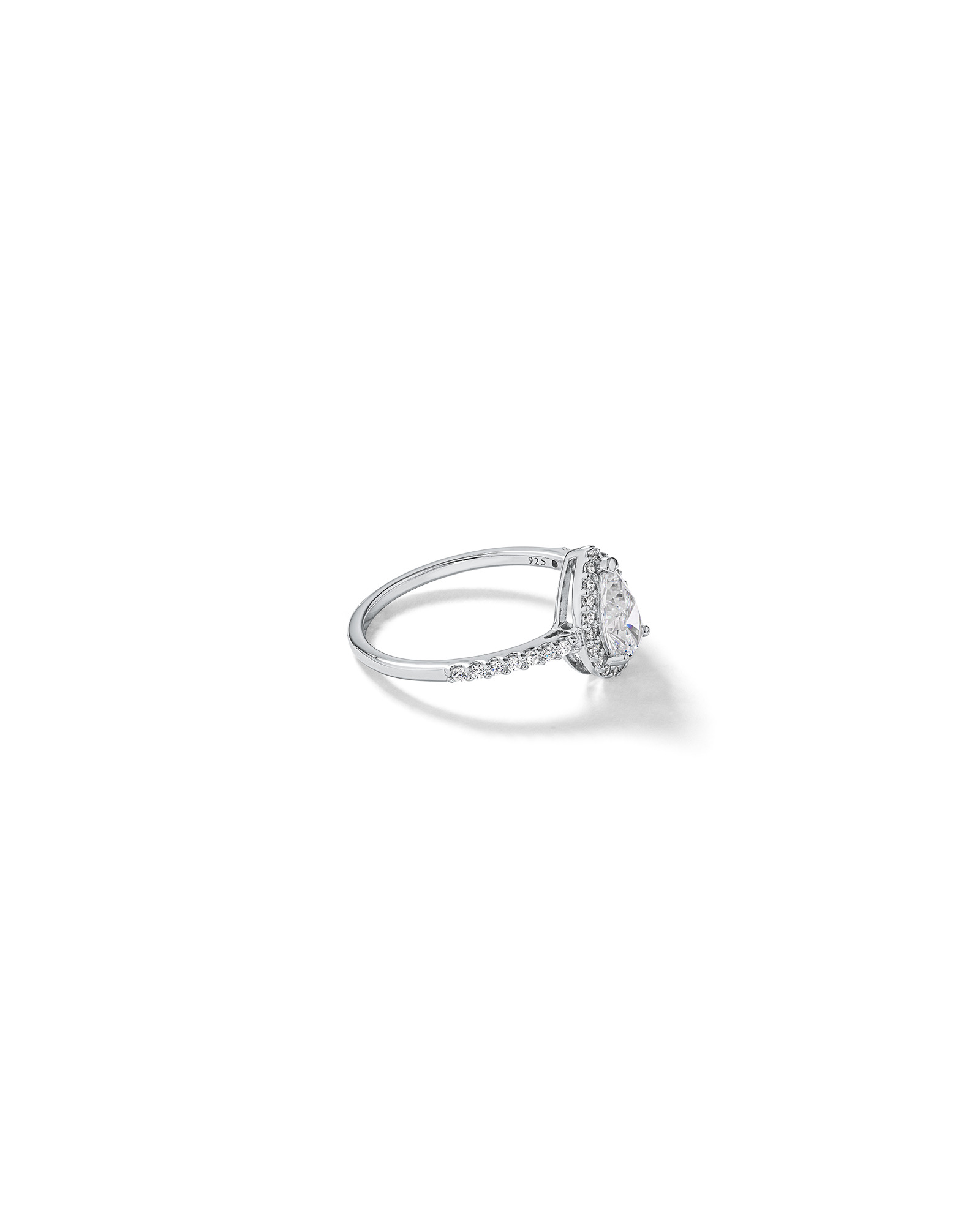 Bague en Zircon Cubique Forme de Poire avec Halo et Accents Latéraux Argent Sterling
