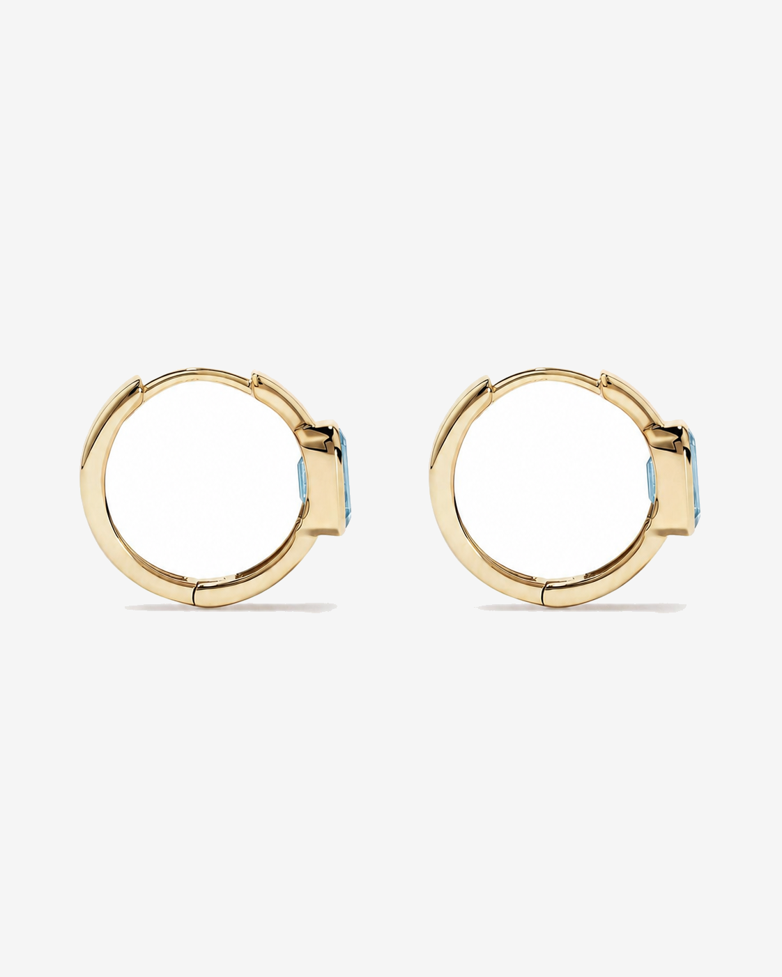 Aquamarine Bezel Huggie Earrings in 10kt Yellow Gold