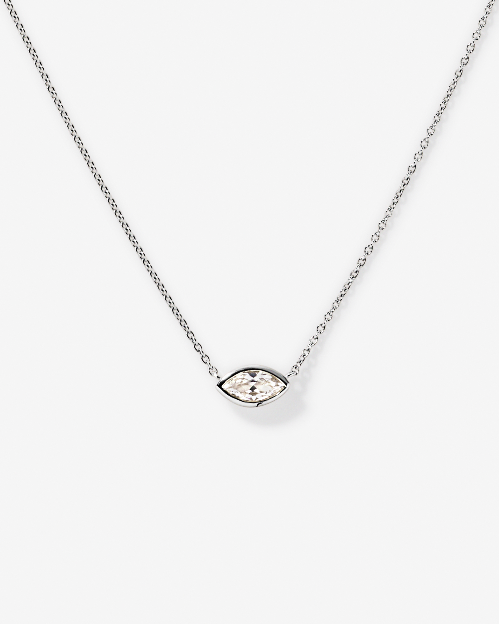 Marquise Cut White Created Sapphire Bezel Necklace in 10kt White Gold