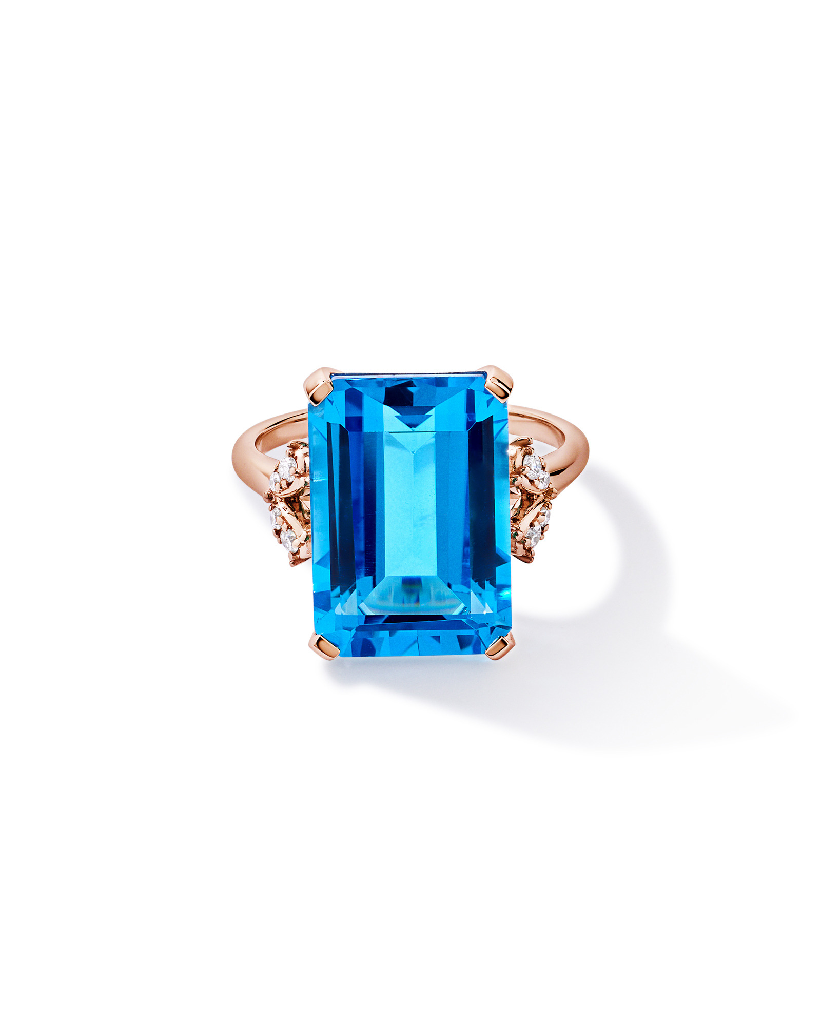 Emerald Cut Swiss Blue Topaz & 0.08 Carat TW Diamond Ring 10kt Rose Gold