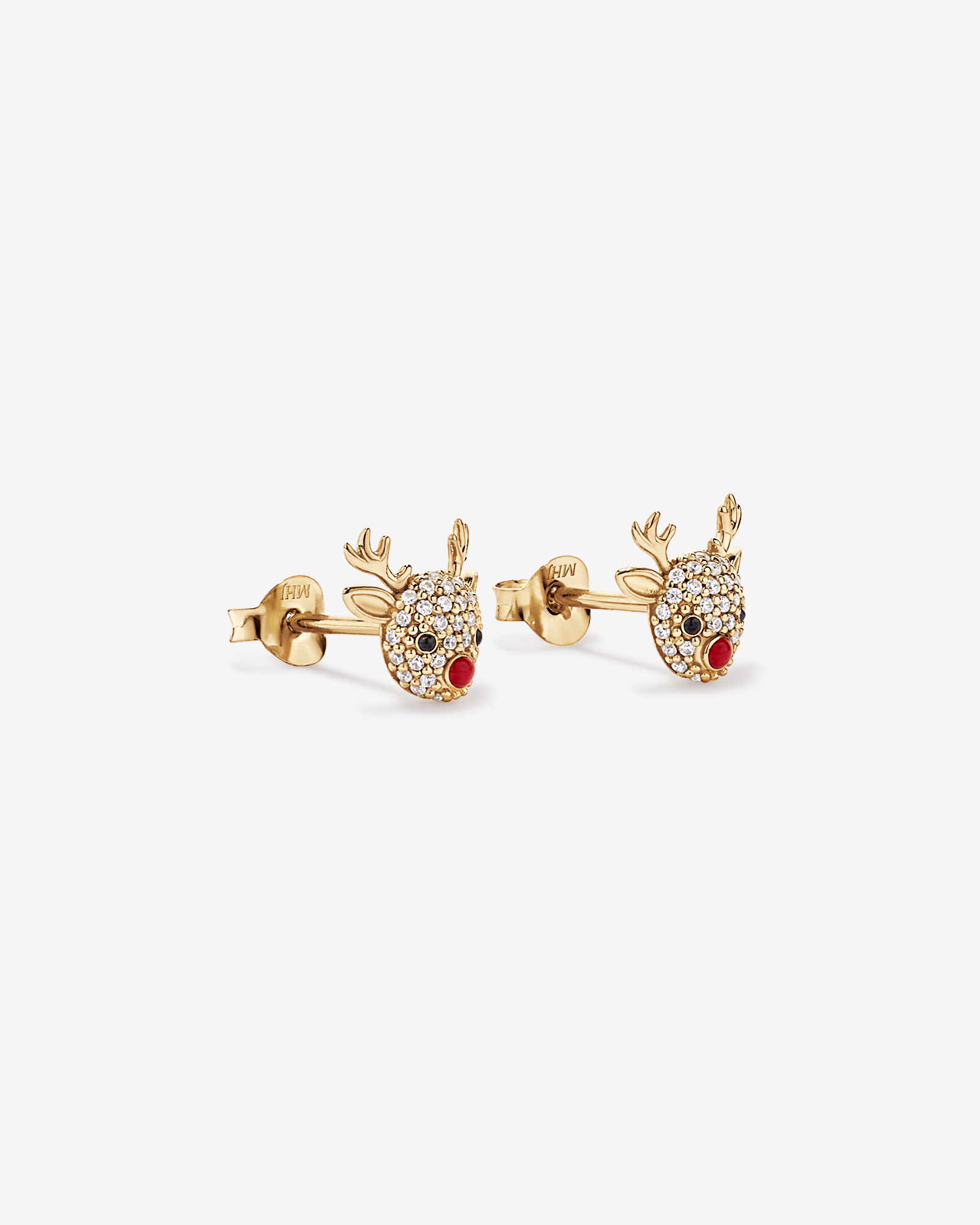 Christmas Reindeer Stud with Cubic Zirconia Earrings in 18kt Yellow Gold Vermeil