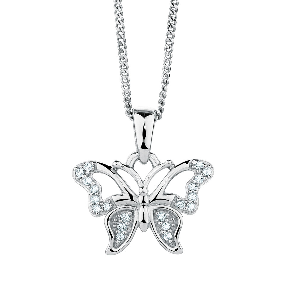 Butterfly Pendant with Diamonds in Sterling Silver