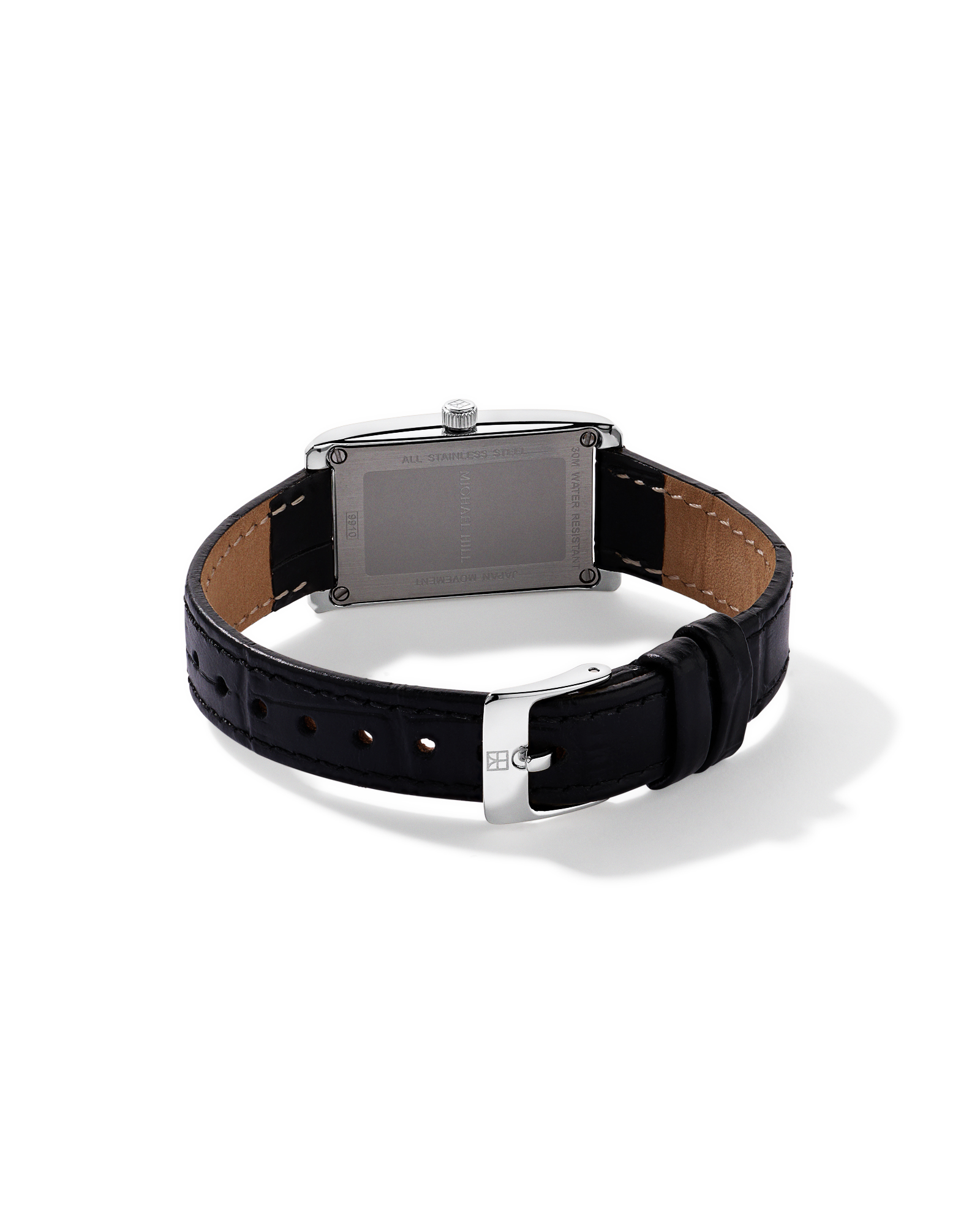 Women’s Black Leather Watch in Stainless Steel