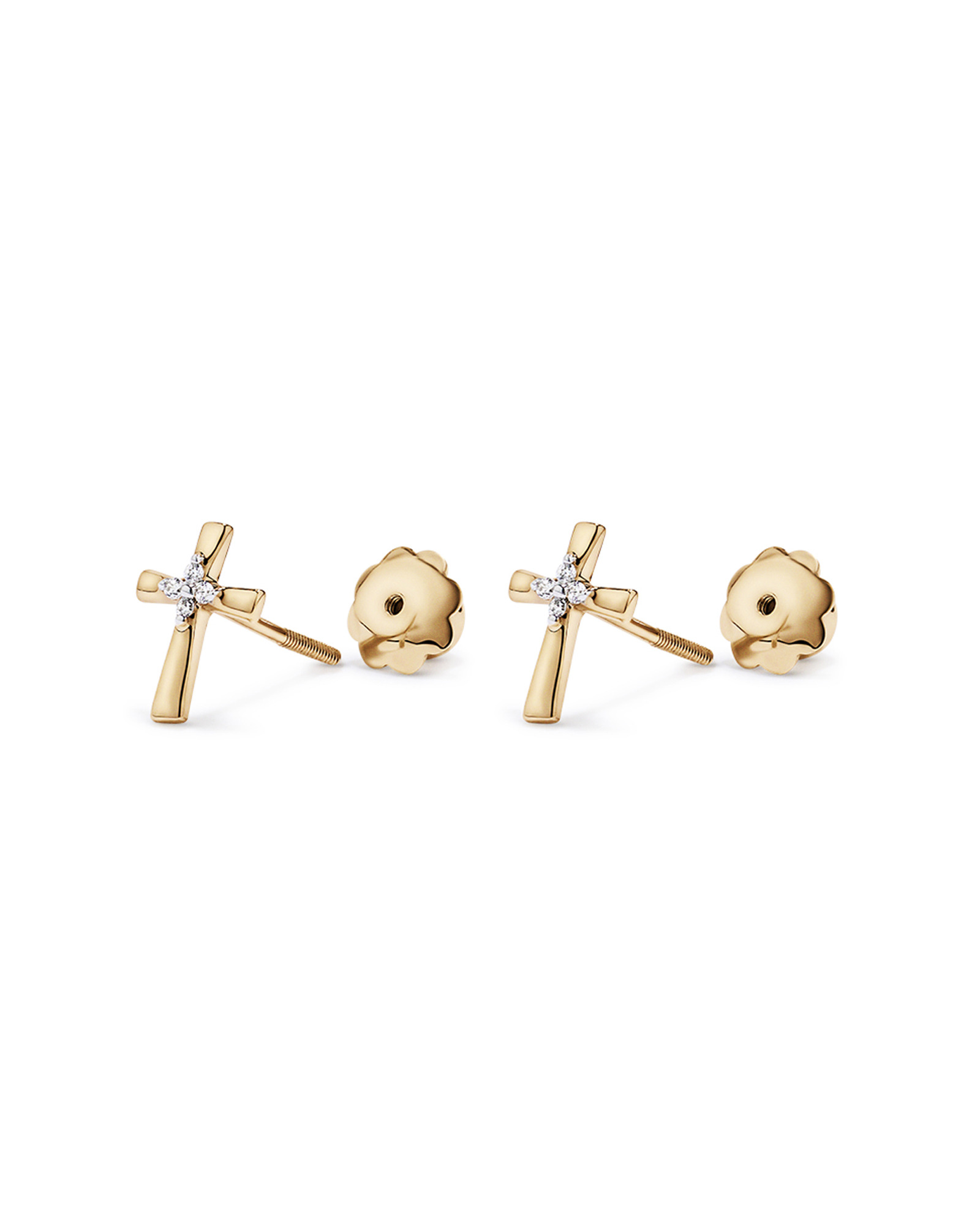 Children's Cubic Zirconia Cross Stud Earrings in 10kt Yellow Gold