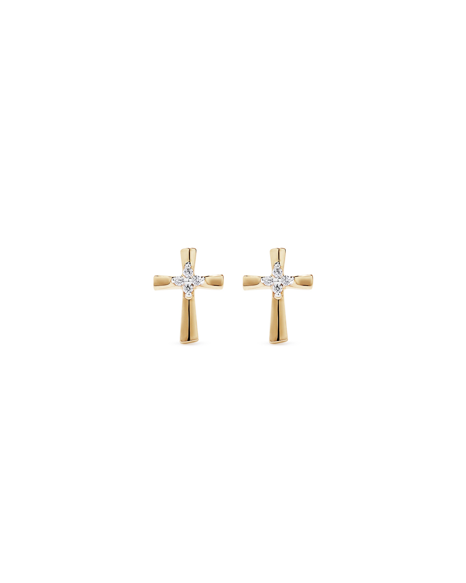 Children's Cubic Zirconia Cross Stud Earrings in 10kt Yellow Gold