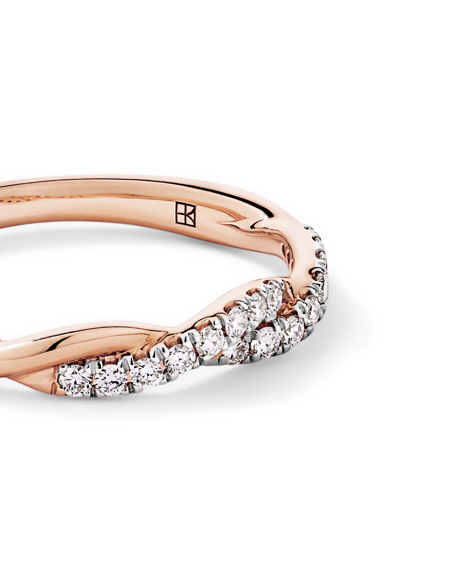 Alliance torsadée en or rose 14 carats rhodié, sertie d'un diamant rond brillant de 0,16 carat, cultivé en laboratoire
