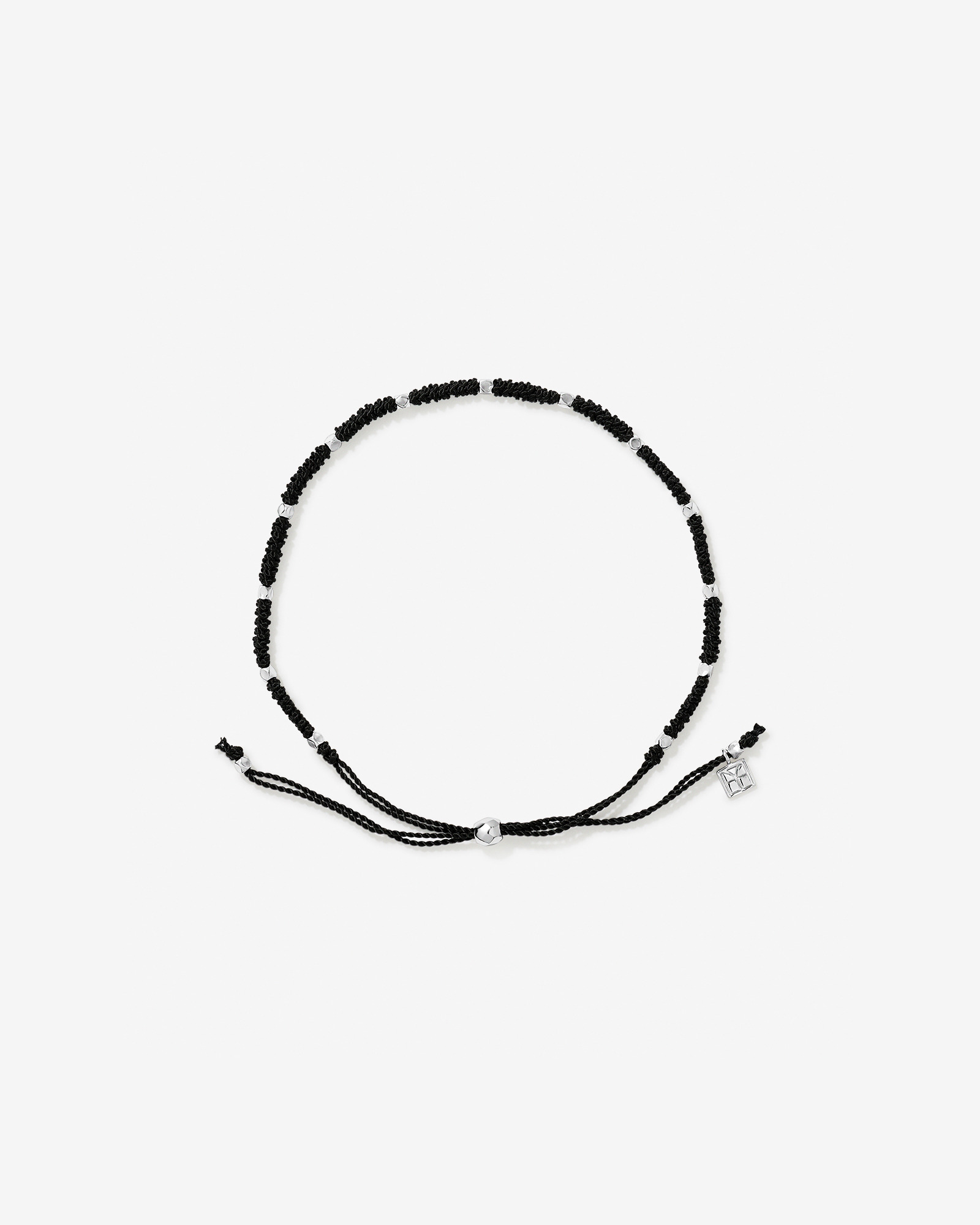 Black Cord Bead Bracelet in Sterling Silver