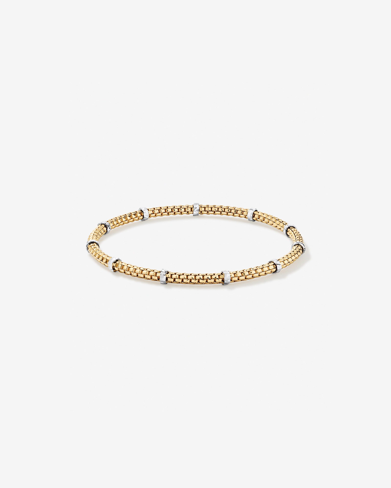 Two-tone Popcorn Mesh Stretch Bracelet in 10kt Gold