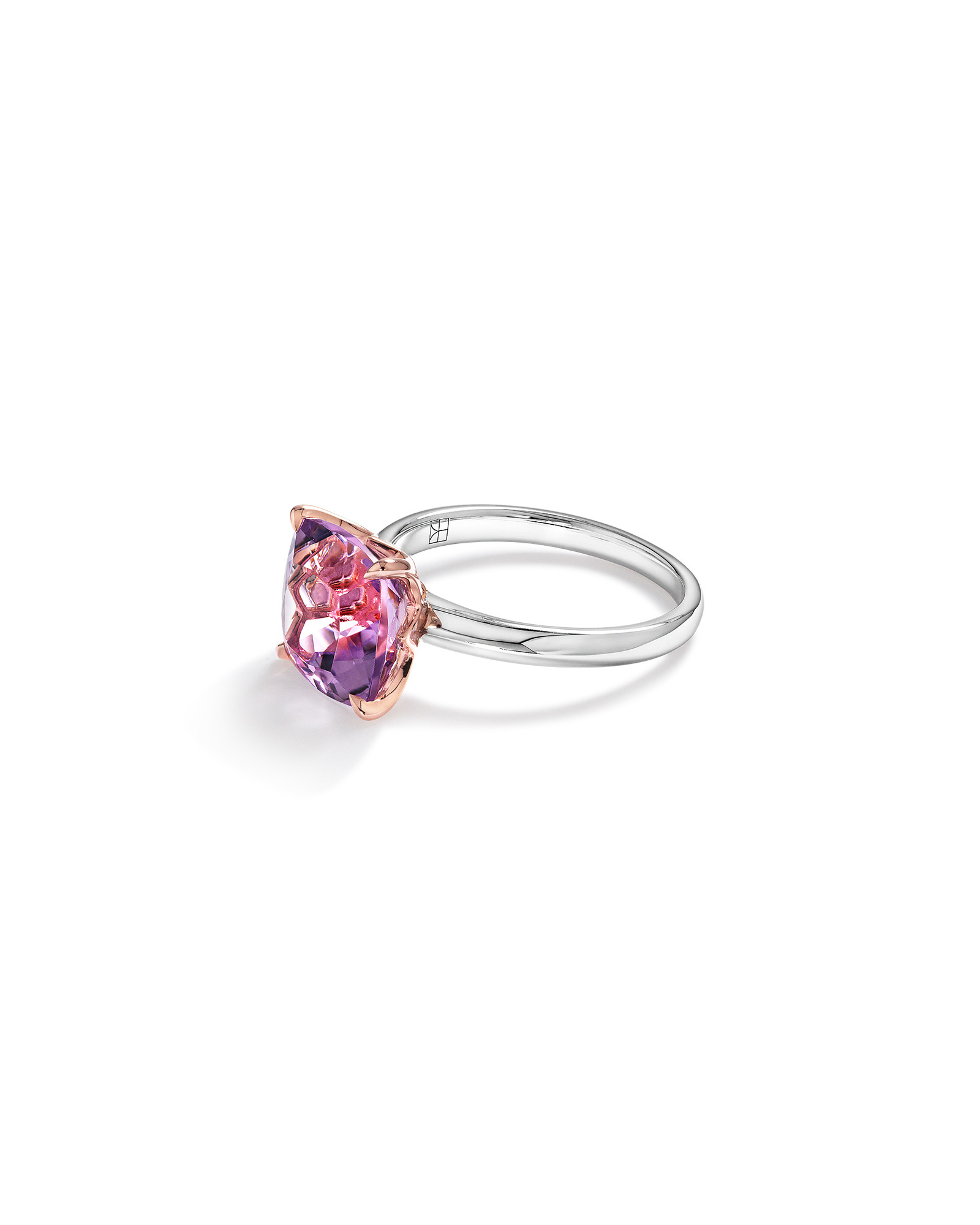 Bague en argent sterling et en or rose 10 K avec améthyste rose