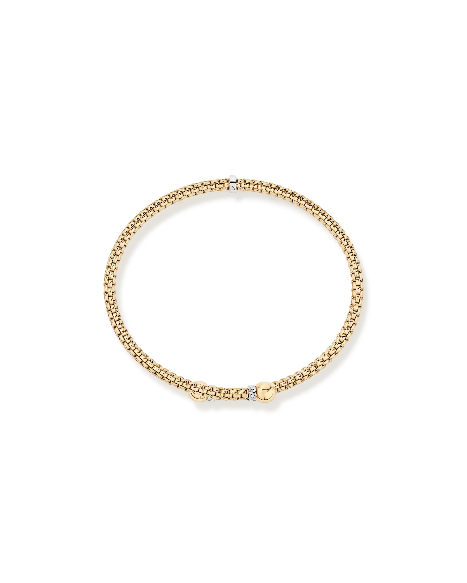 Two-tone Popcorn Mesh Flexible Cuff Bangle in 10k Gold