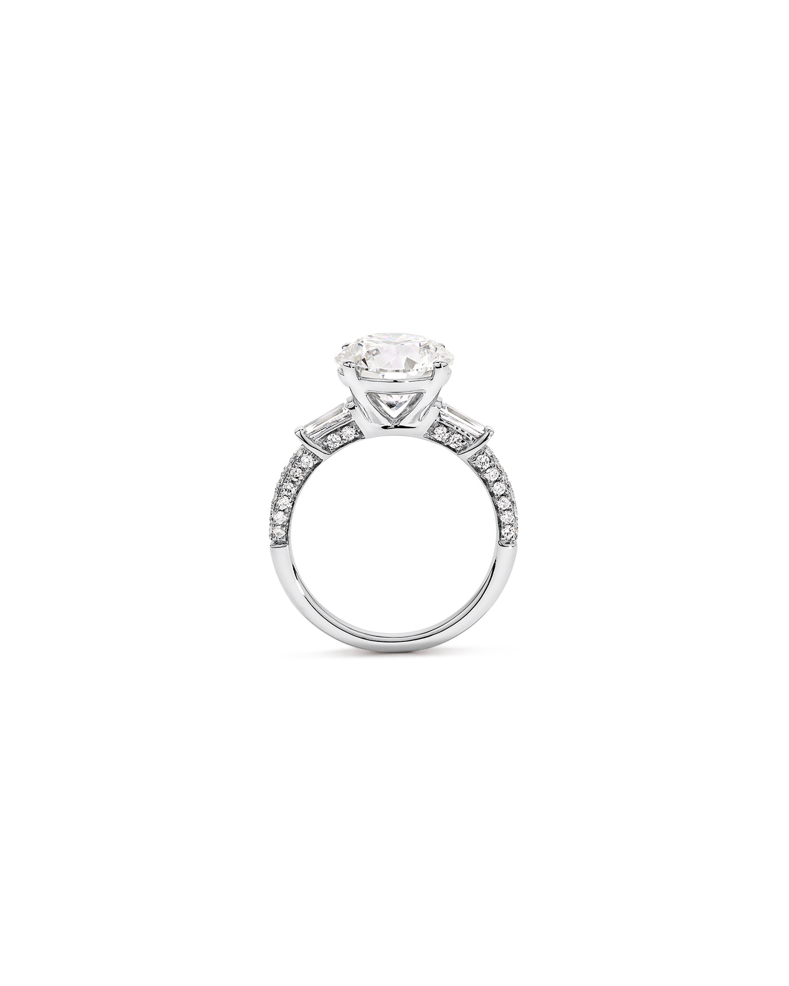 4.59 Carat TW Round Brilliant & Baguette Laboratory-Grown Diamond Engagement Ring in 18kt White Gold