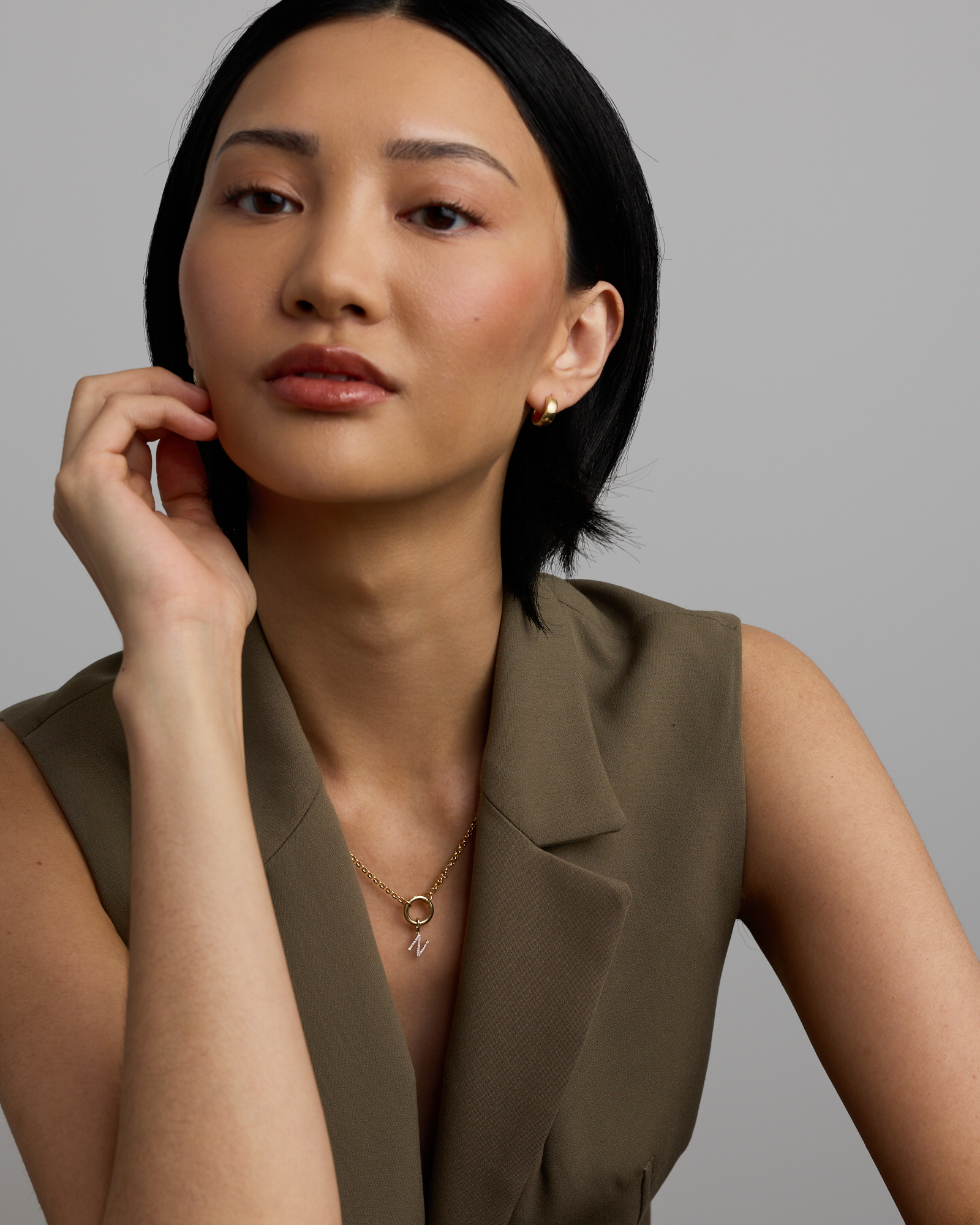 Diamond Letter N Initial Pendant in 10kt Yellow Gold