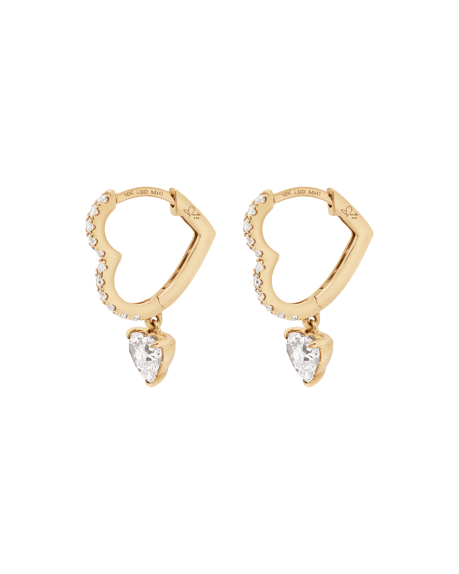 1.19 Carat Laboratory-Grown Diamond Heart Drop Earrings  in 10kt Yellow Gold