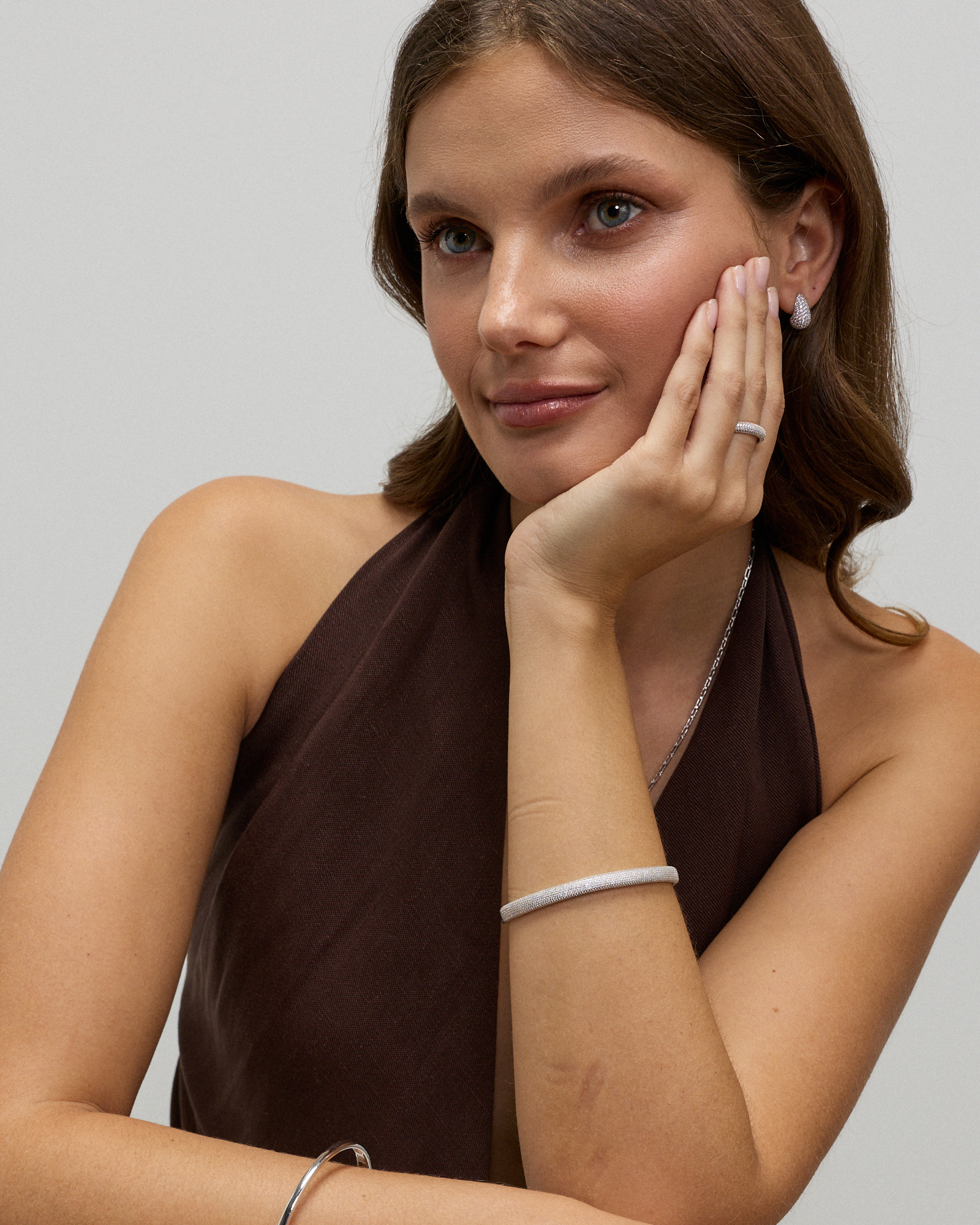 62mm Classic Pavé Hinged Bangle with Cubic Zirconia in Sterling Silver