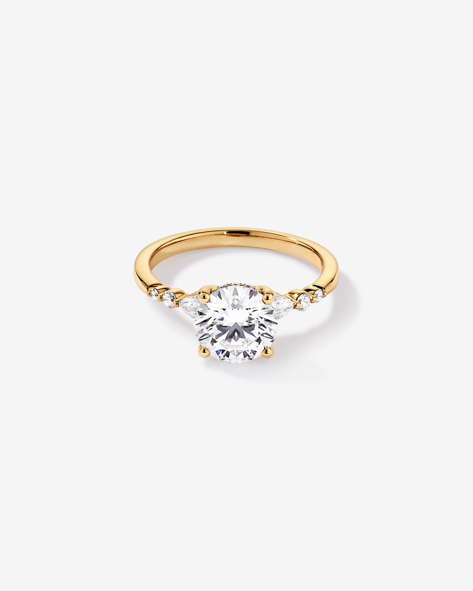 2.28 Carat TW Round Brilliant and Pear Laboratory-Grown Diamond Side Accent Ring 14kt Yellow Gold