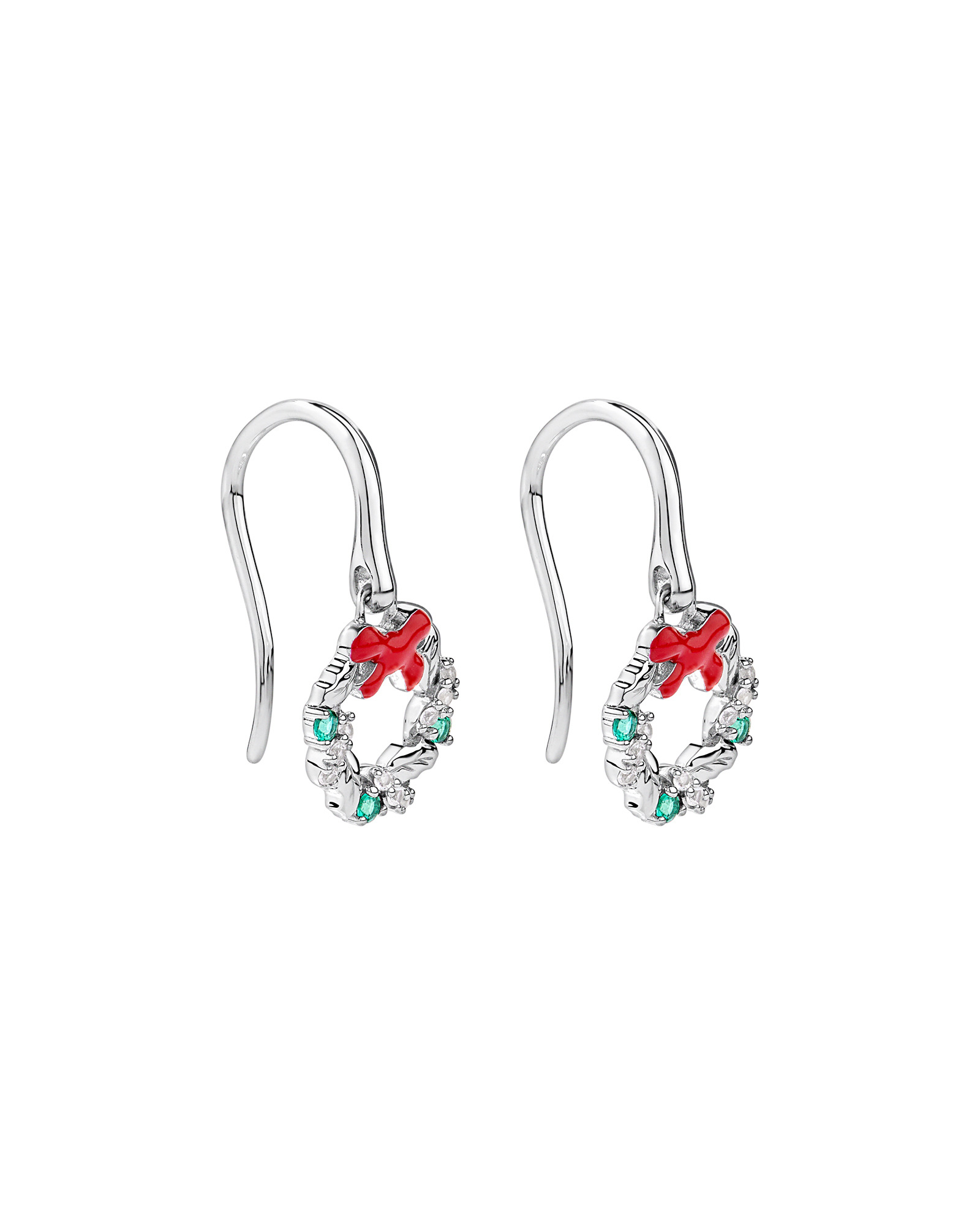 Christmas Wreath Drop Earrings with Created Emeralds in Sterling Silver