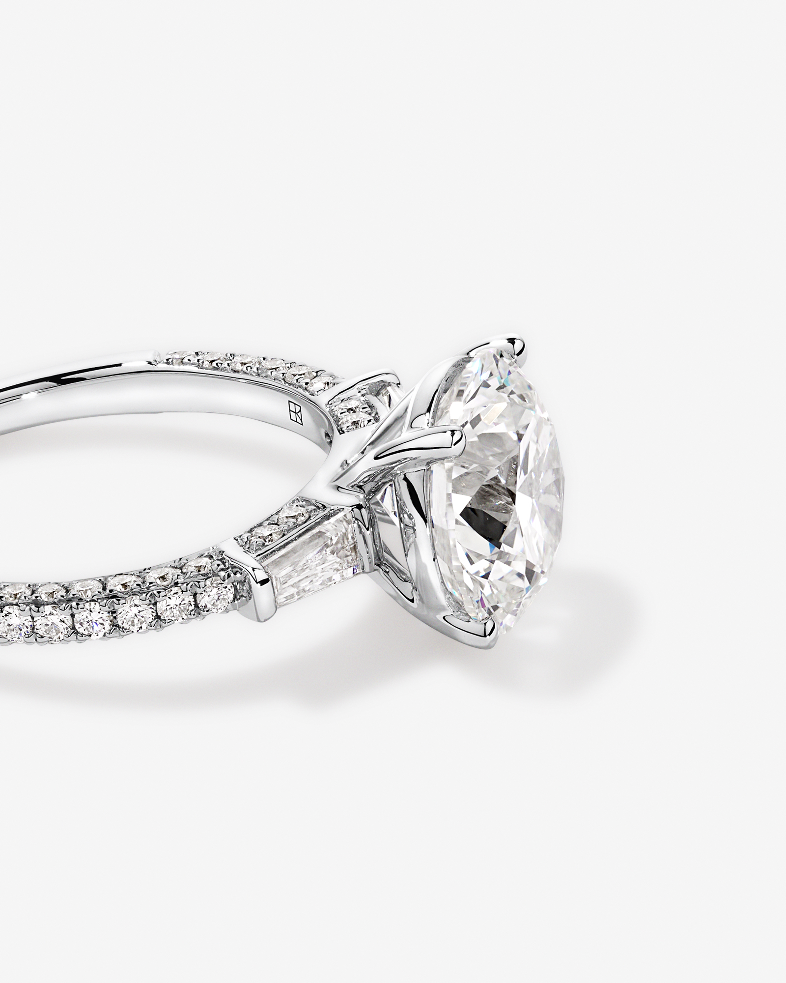 4.59 Carat TW Round Brilliant & Baguette Laboratory-Grown Diamond Engagement Ring in 18kt White Gold