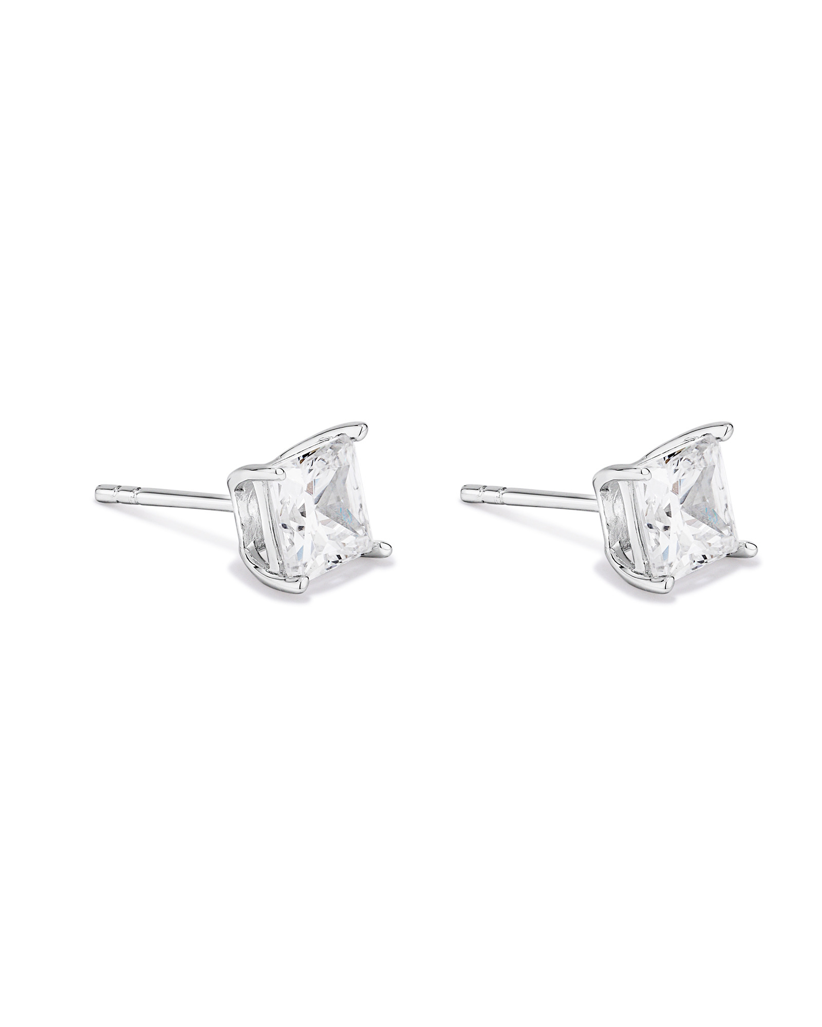 6mm Princess-Cut Cubic Zirconia Solitaire Stud Earrings in Sterling Silver