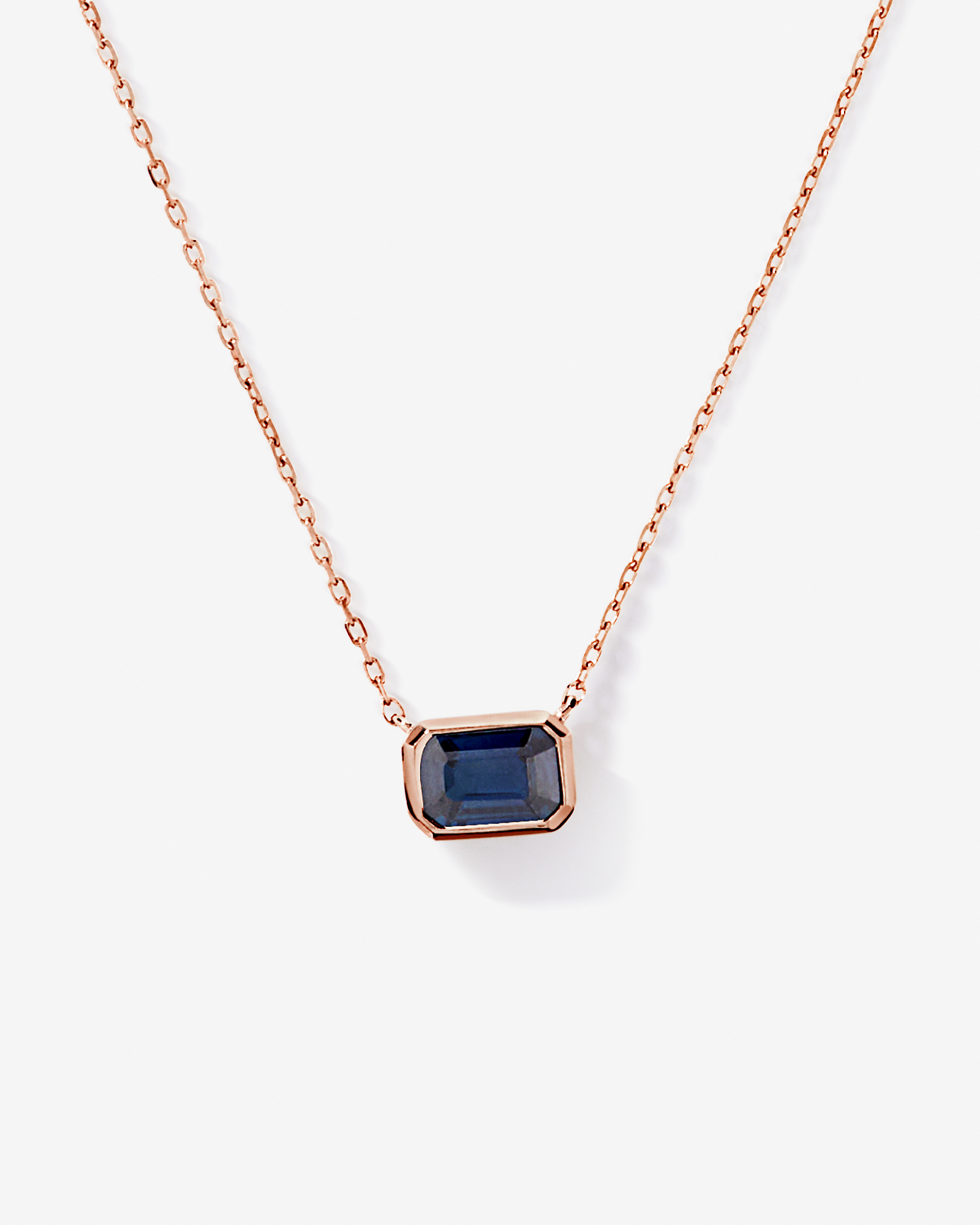 Australian Sapphire Emerald Cut Bezel Set Necklace in 10kt Rose Gold